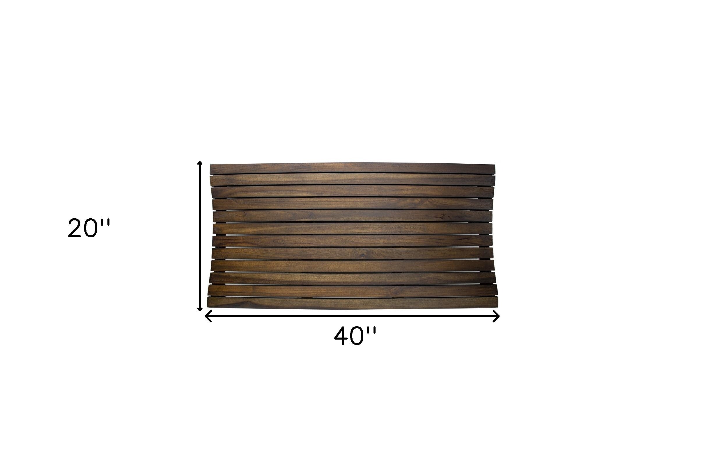 40" Dark Brown Teak Slat Non Slip Bath Mat-Bath Rugs-DECOROLALA