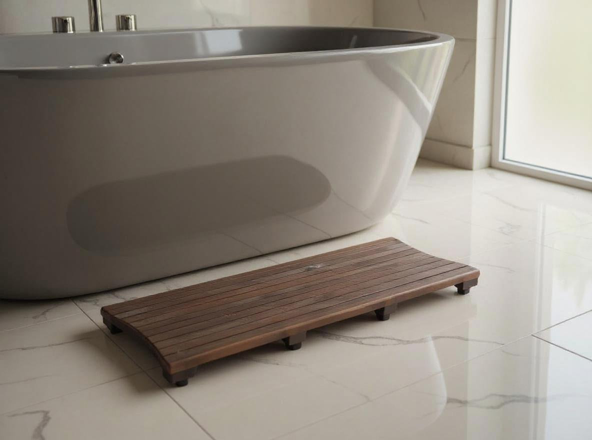 40" Dark Brown Teak Slat Non Slip Bath Mat-Bath Rugs-DECOROLALA