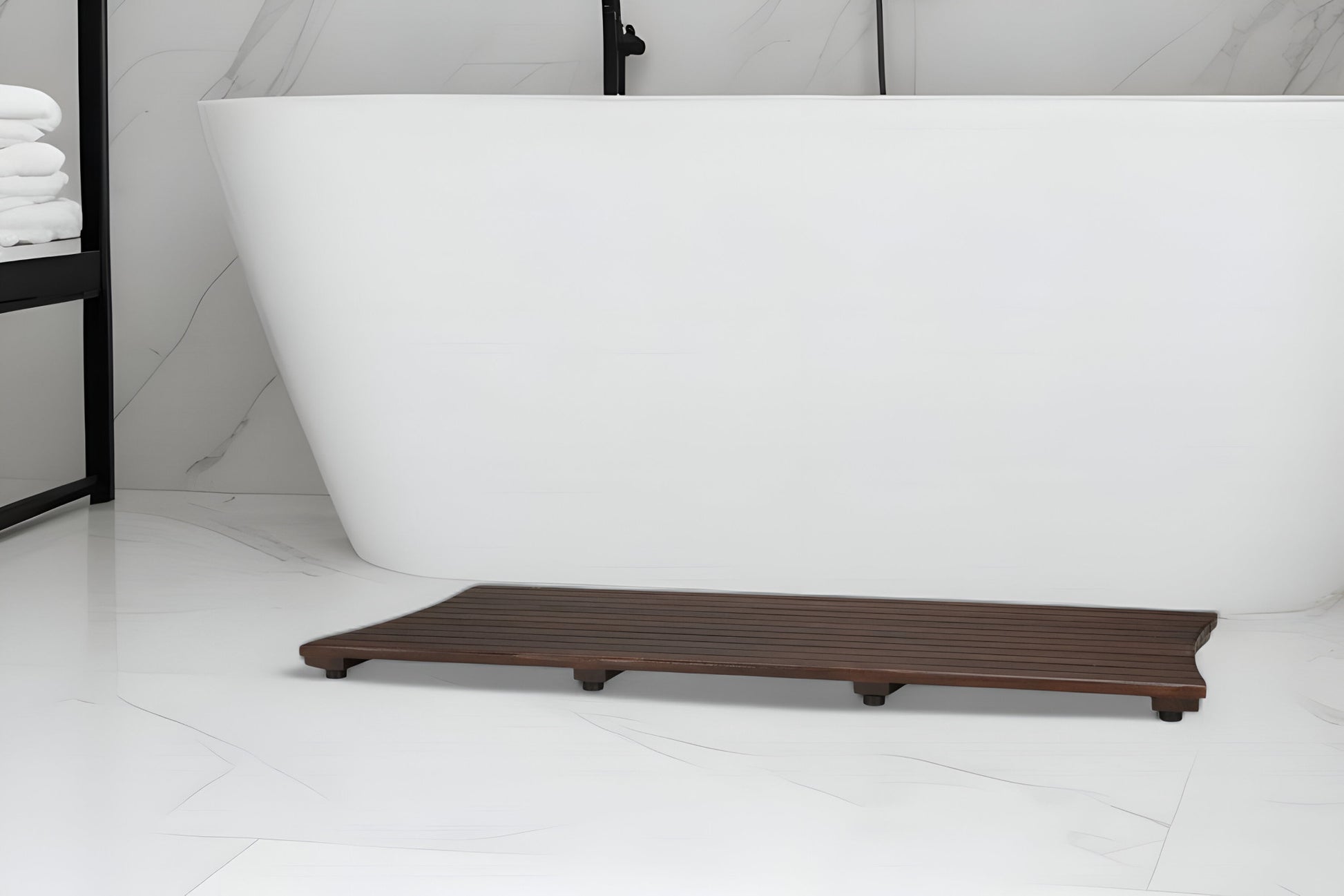 40" Dark Brown Teak Wood Bath Mat-Bath Rugs-DECOROLALA