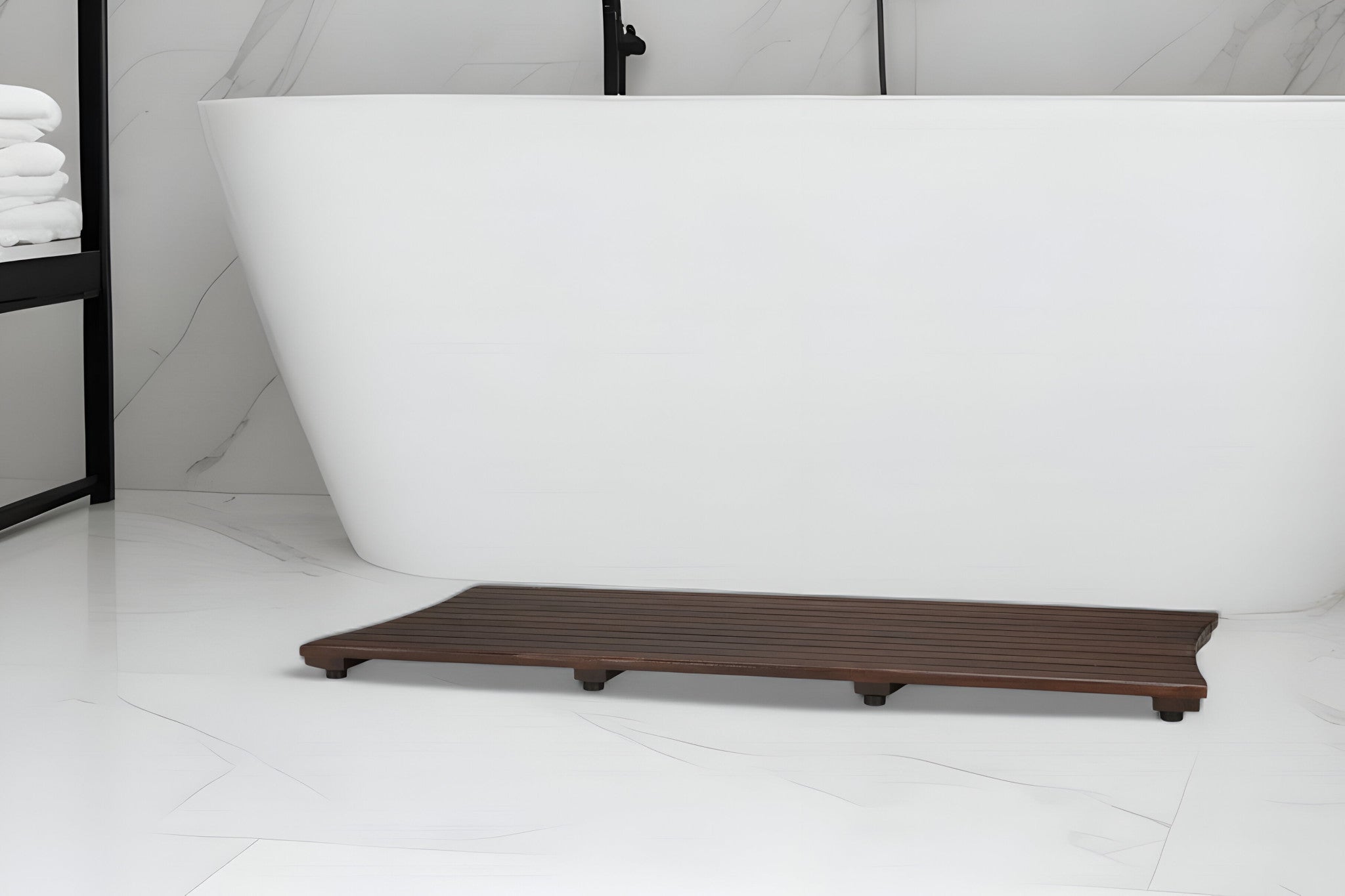 40" Dark Brown Teak Wood Bath Mat-Bath Rugs-DECOROLALA