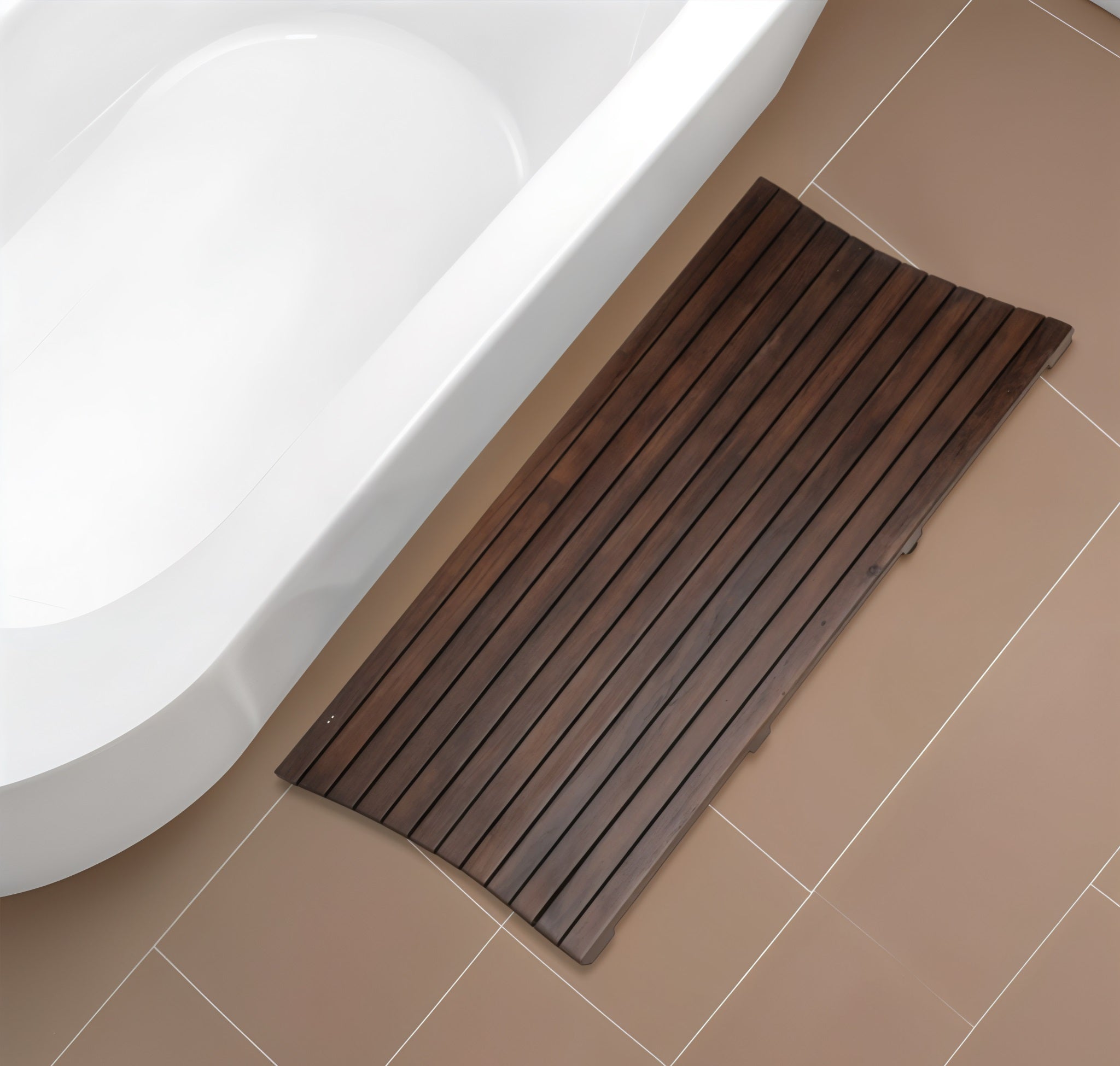 40" Dark Brown Teak Wood Bath Mat-Bath Rugs-DECOROLALA