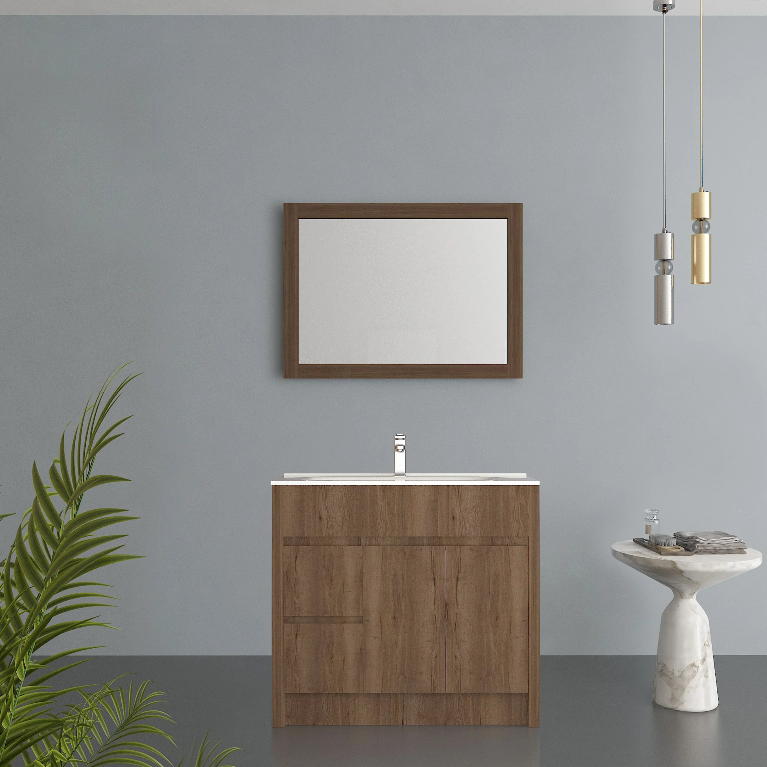 40" Frosted Oak Rectangular Framed Mirror - Designed for Horizontal & Vertical Installation