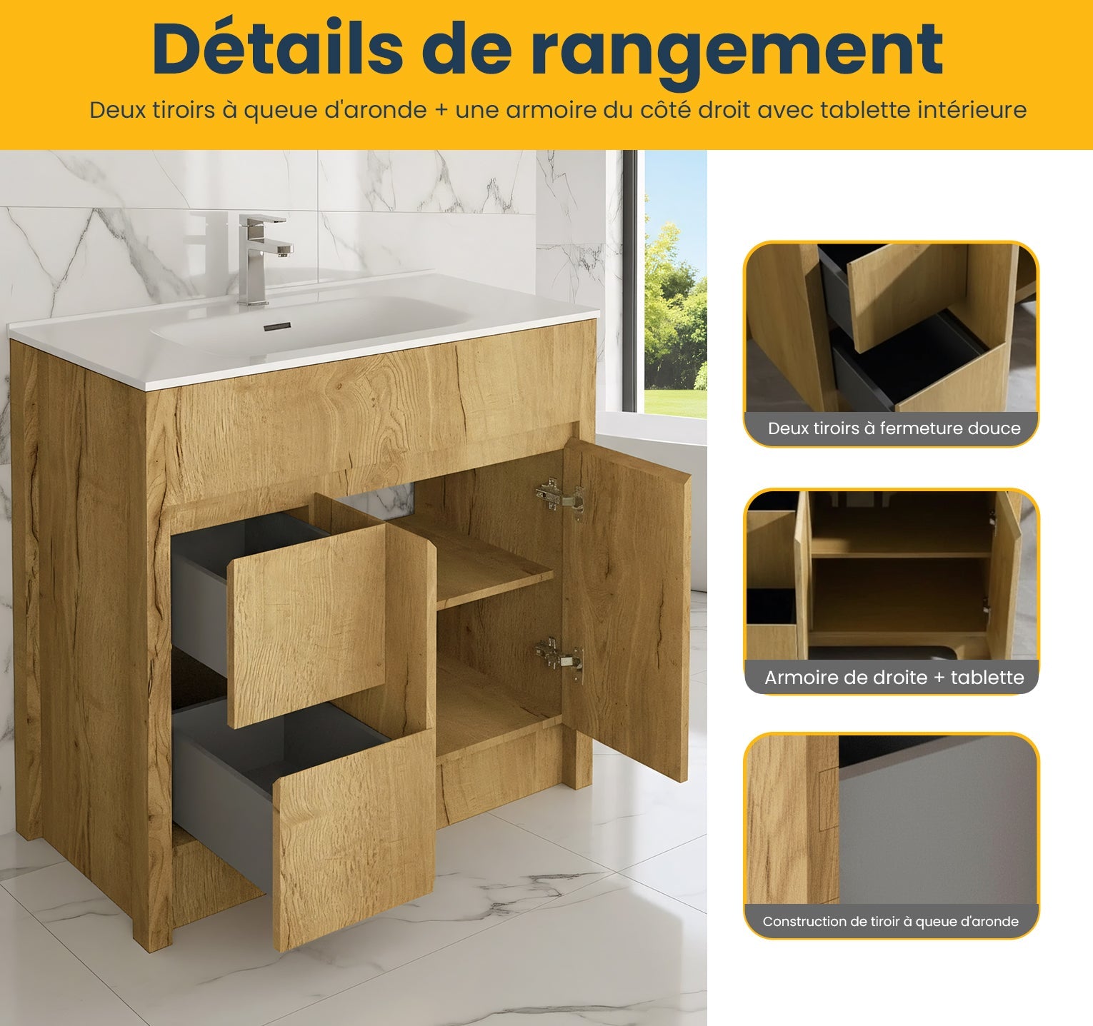 40" Frosted Oak Freestanding Bathroom Vanity with White Ceramic Countertop-Migration_Bathroom Vanities-DECOROLALA