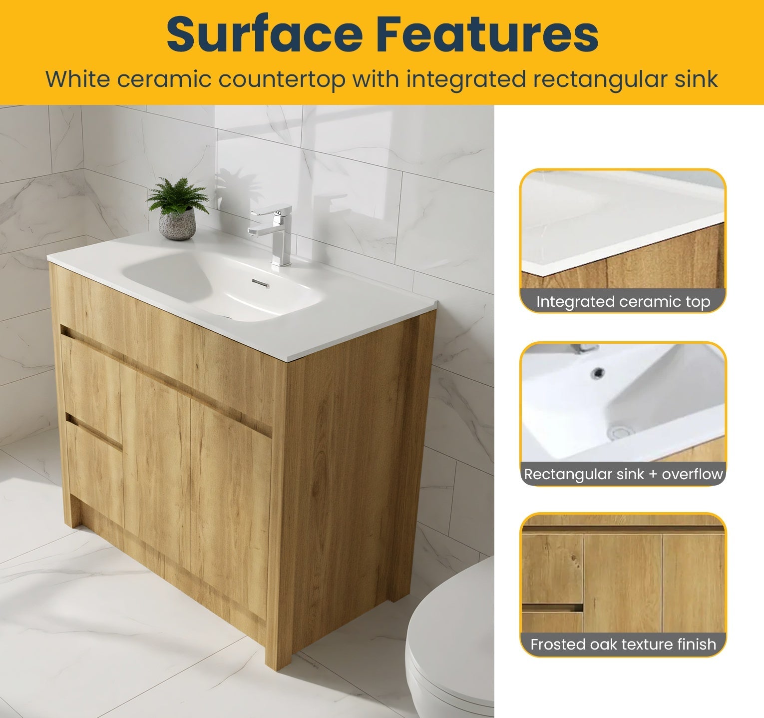 40" Frosted Oak Freestanding Bathroom Vanity with White Ceramic Countertop-Migration_Bathroom Vanities-DECOROLALA