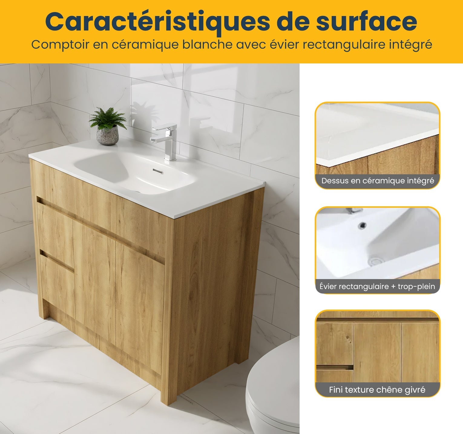 40" Frosted Oak Freestanding Bathroom Vanity with White Ceramic Countertop-Migration_Bathroom Vanities-DECOROLALA