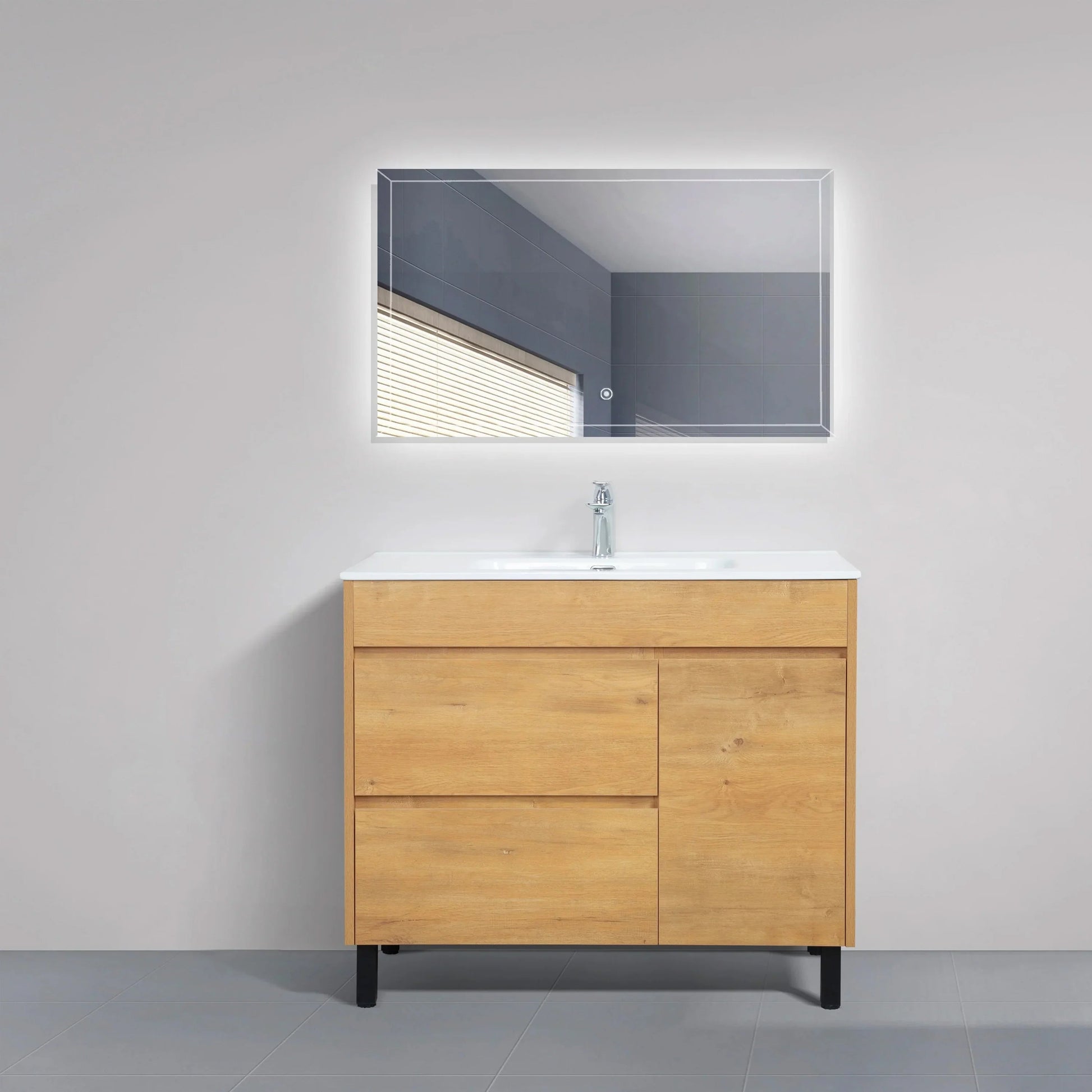 40" Frosted Oak Freestanding Bathroom Vanity with White Ceramic Countertop-Migration_Bathroom Vanities-DECOROLALA
