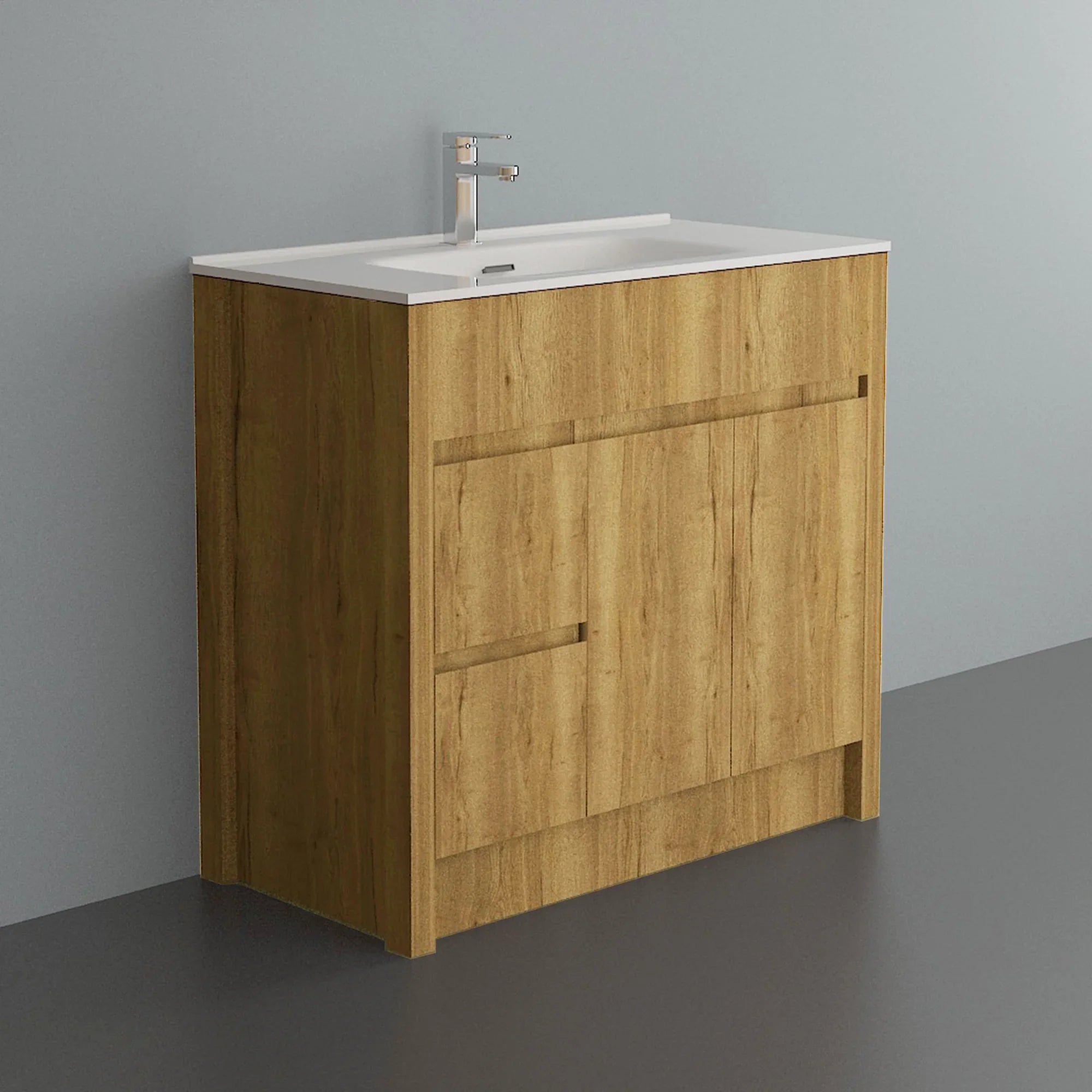 40" Frosted Oak Freestanding Bathroom Vanity with White Ceramic Countertop-Migration_Bathroom Vanities-DECOROLALA
