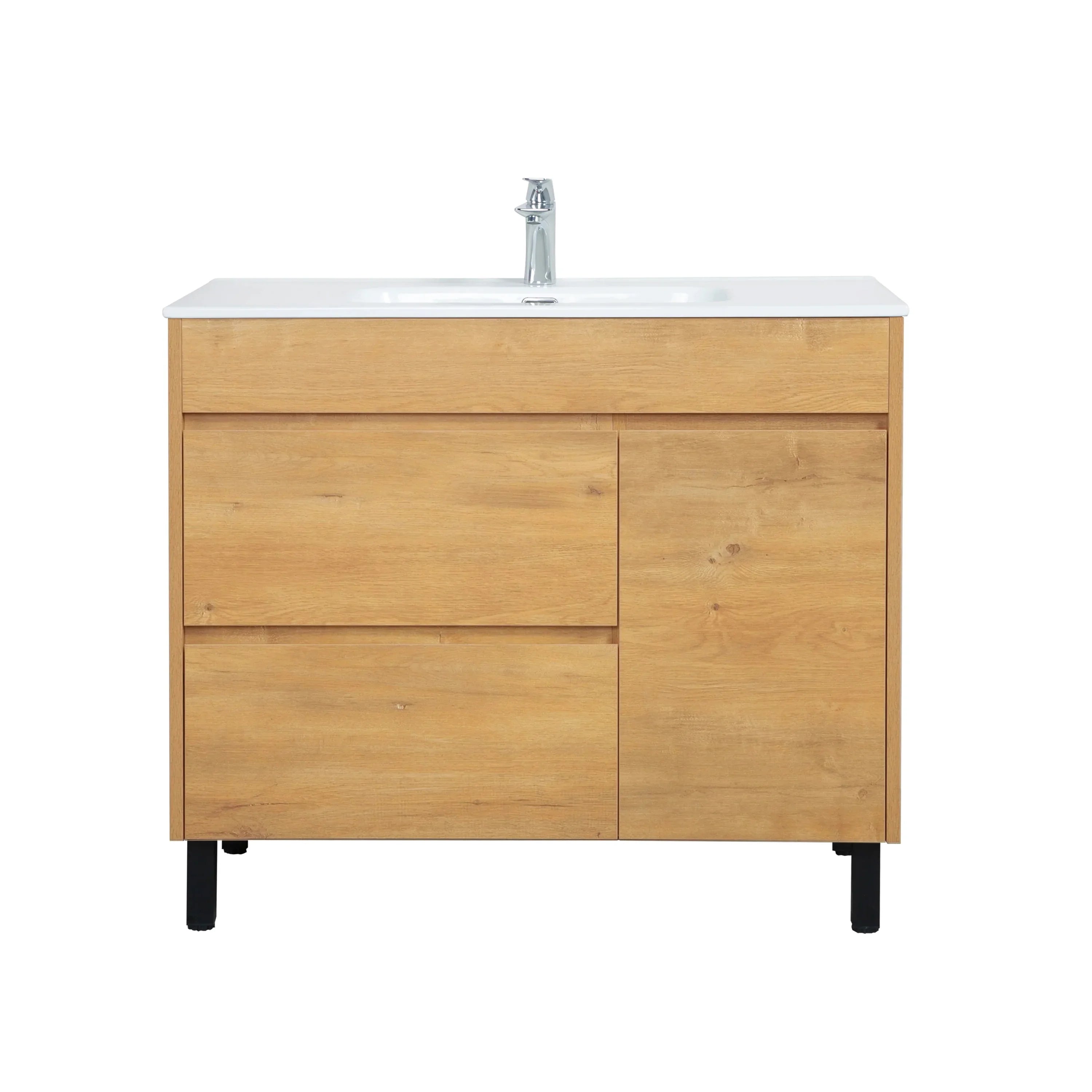 40" Frosted Oak Freestanding Bathroom Vanity with White Ceramic Countertop-Migration_Bathroom Vanities-DECOROLALA