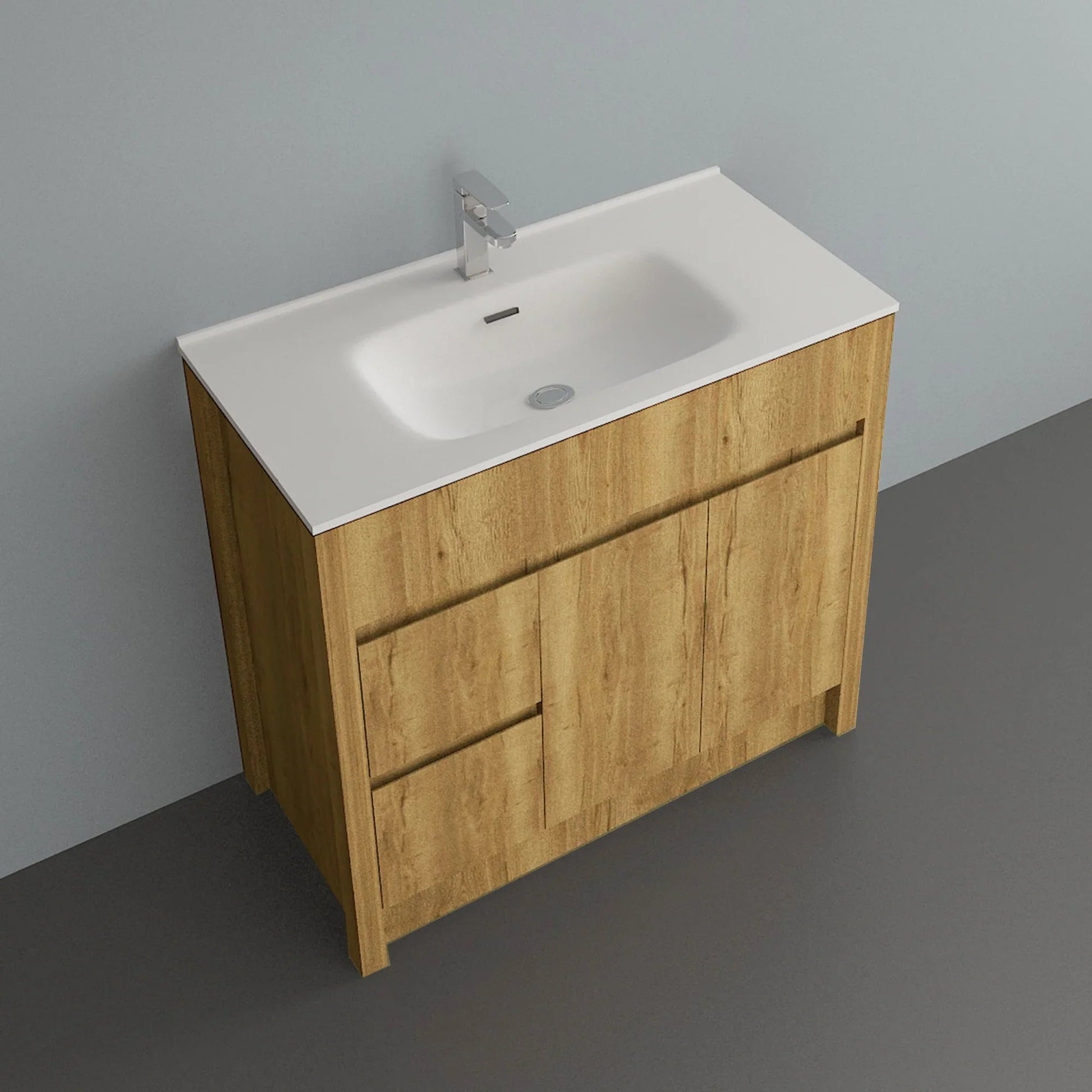 40" Frosted Oak Freestanding Bathroom Vanity with White Ceramic Countertop-Migration_Bathroom Vanities-DECOROLALA