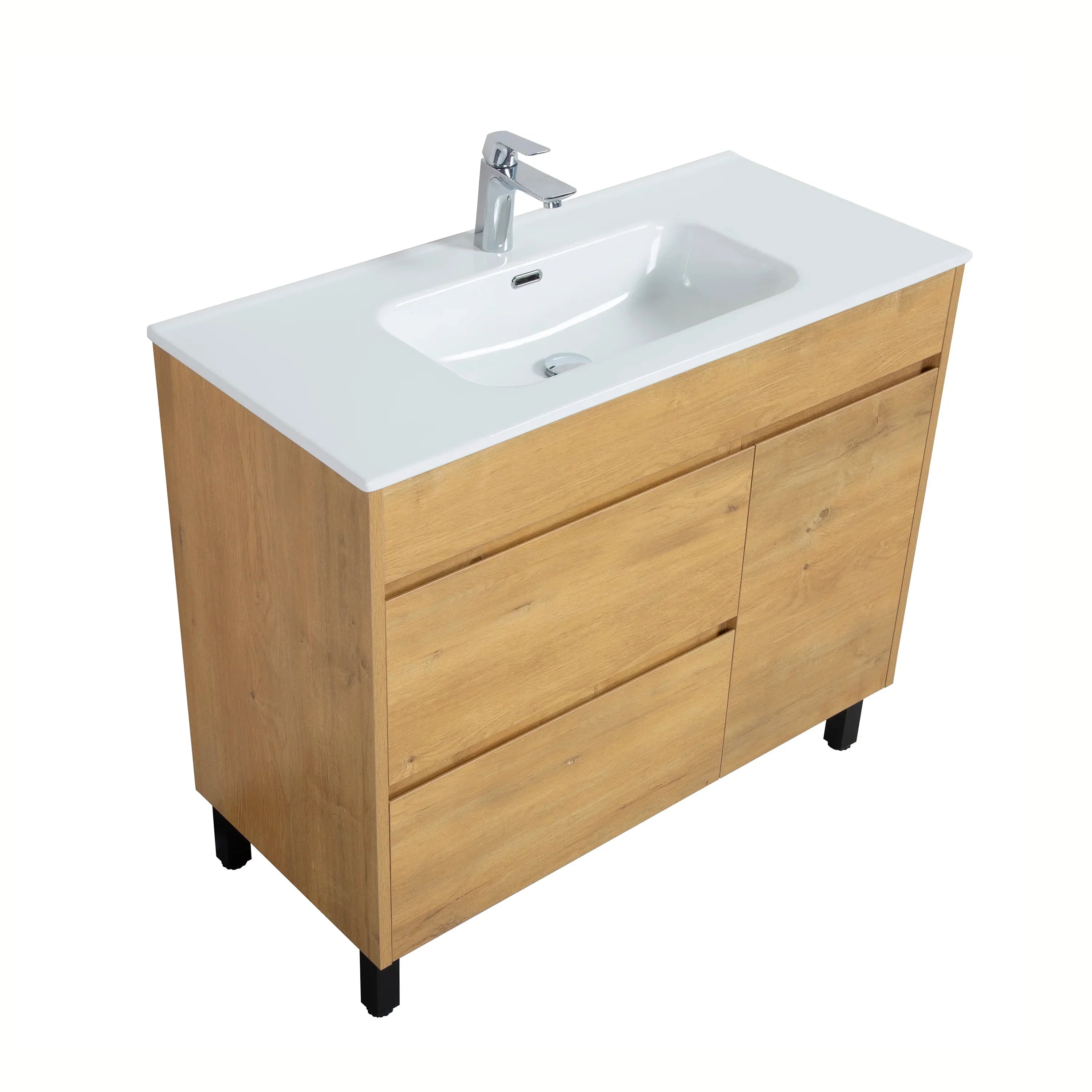 40" Frosted Oak Freestanding Bathroom Vanity with White Ceramic Countertop-Migration_Bathroom Vanities-DECOROLALA