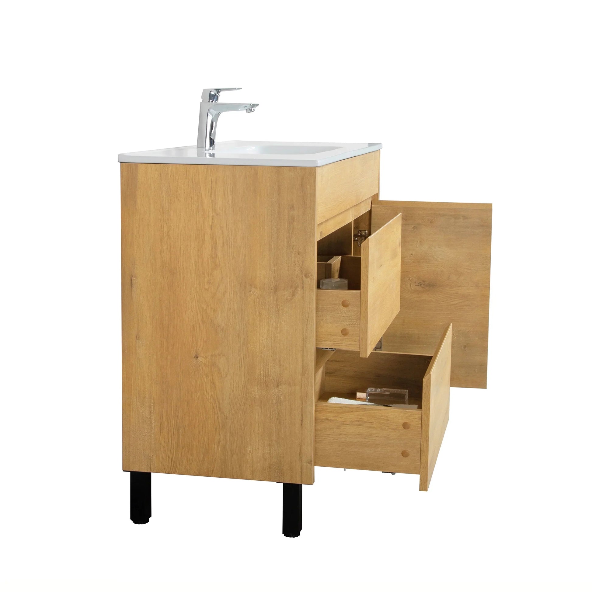 40" Frosted Oak Freestanding Bathroom Vanity with White Ceramic Countertop-Migration_Bathroom Vanities-DECOROLALA