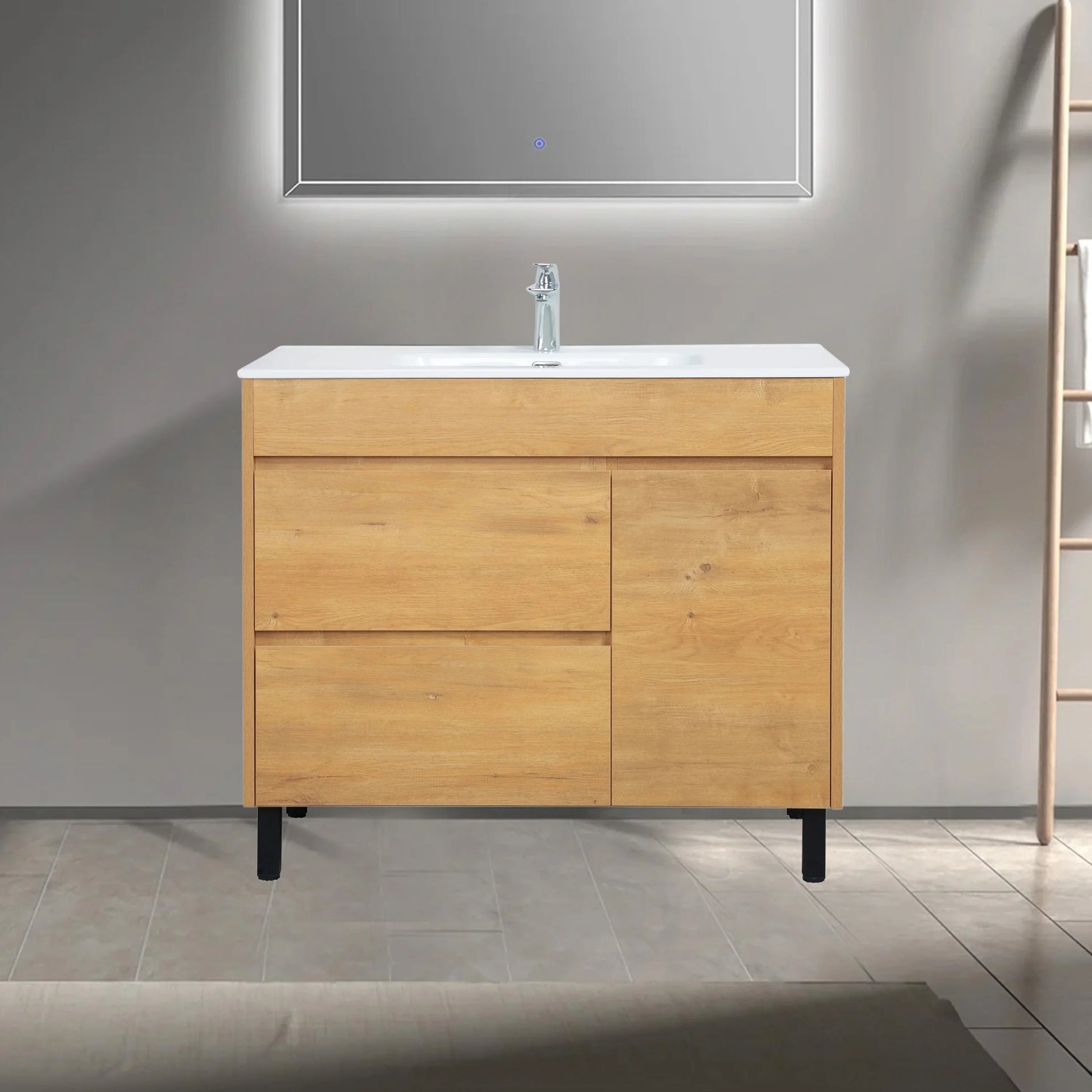 40" Frosted Oak Freestanding Bathroom Vanity with White Ceramic Countertop-Migration_Bathroom Vanities-DECOROLALA