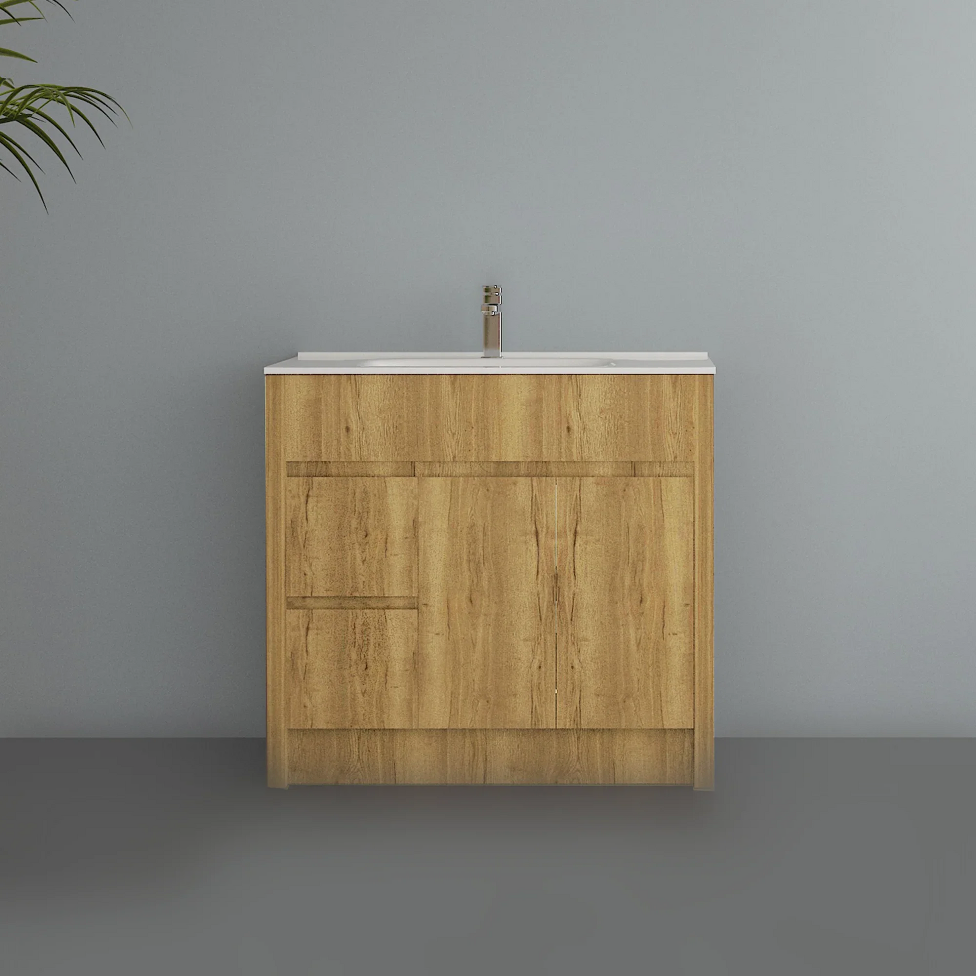 40" Frosted Oak Freestanding Bathroom Vanity with White Ceramic Countertop-Migration_Bathroom Vanities-DECOROLALA