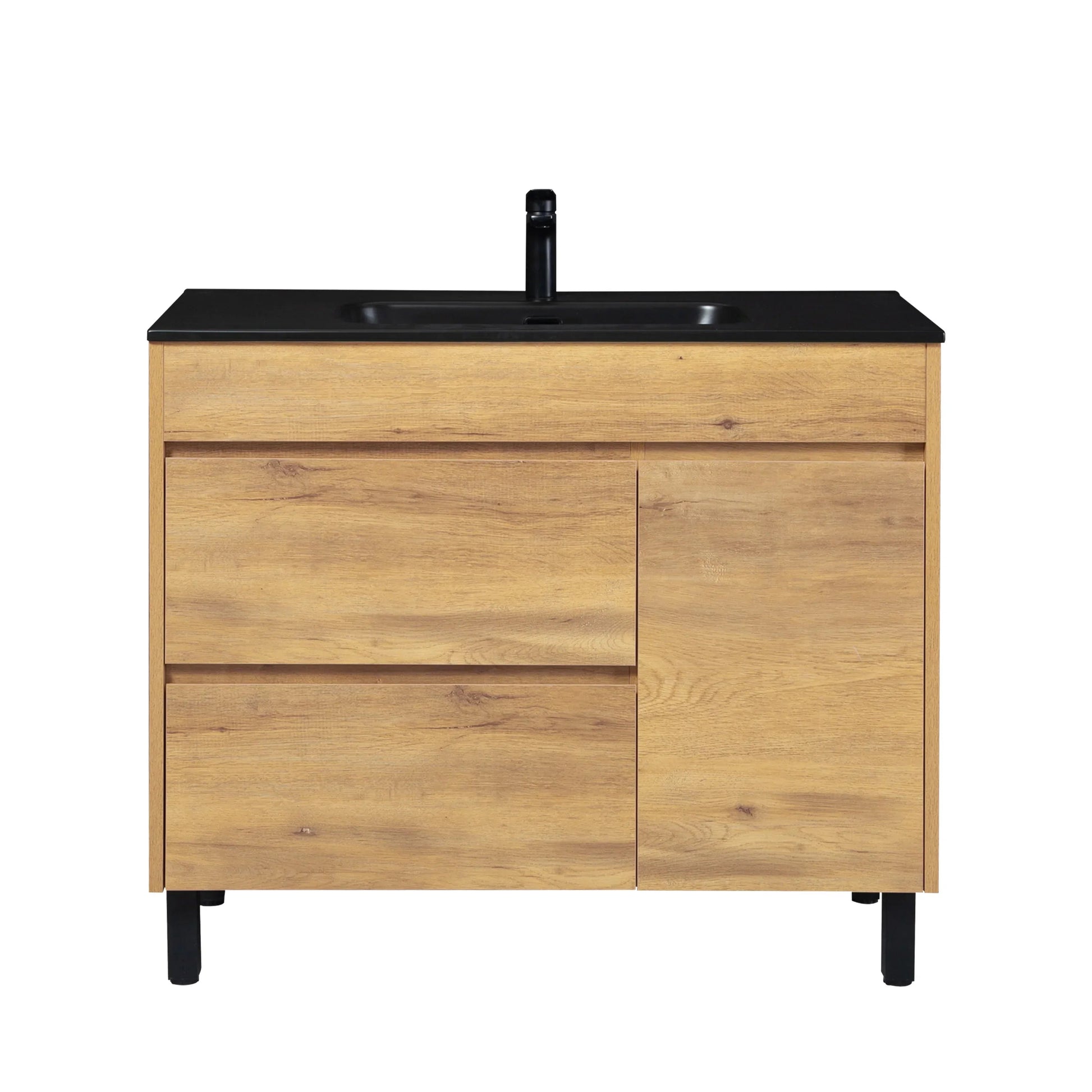 40" Frosted Oak Freestanding Single Sink Bathroom Vanity with Black Ceramic Countetop-Migration_Bathroom Vanities-DECOROLALA