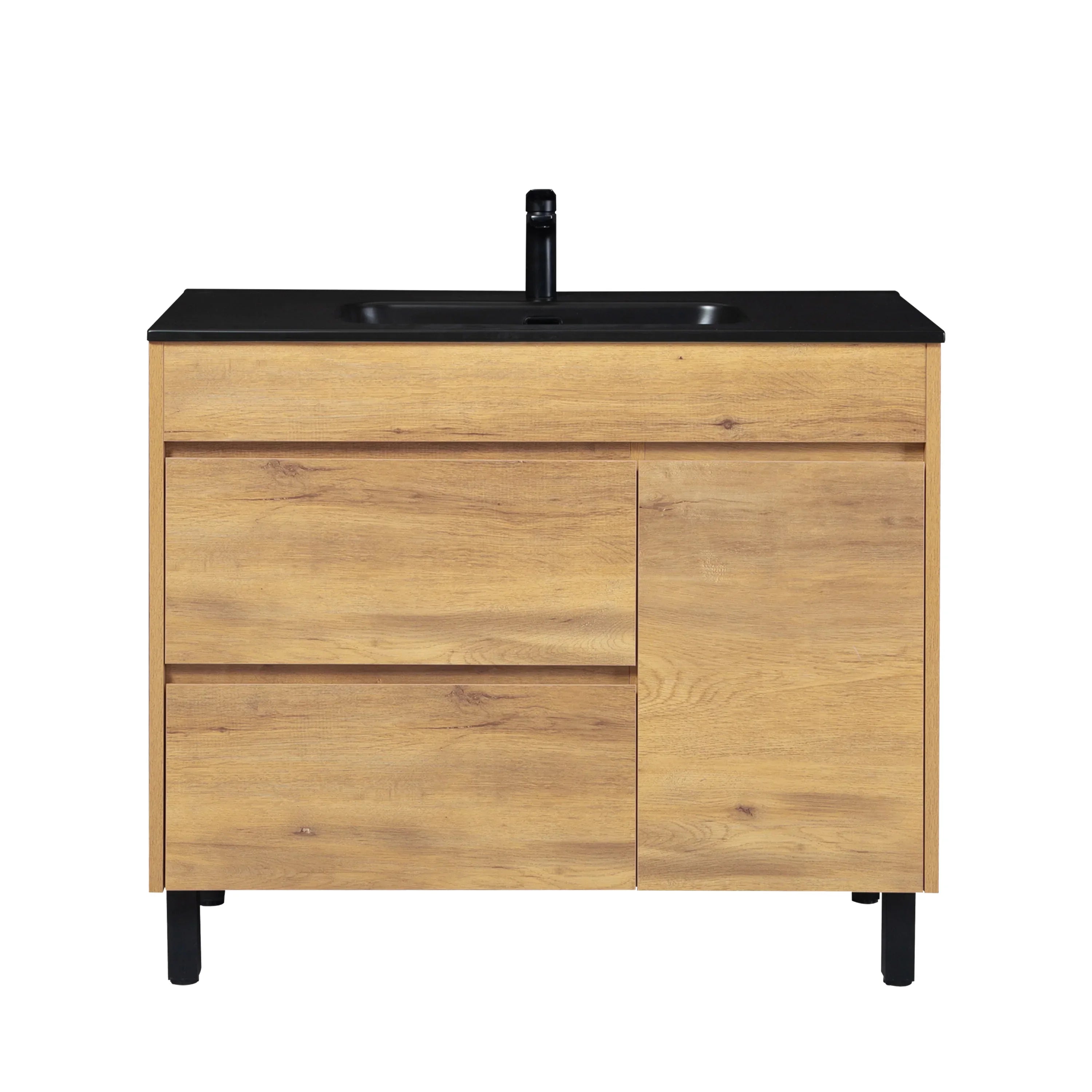 40" Frosted Oak Freestanding Single Sink Bathroom Vanity with Black Ceramic Countetop-Migration_Bathroom Vanities-DECOROLALA