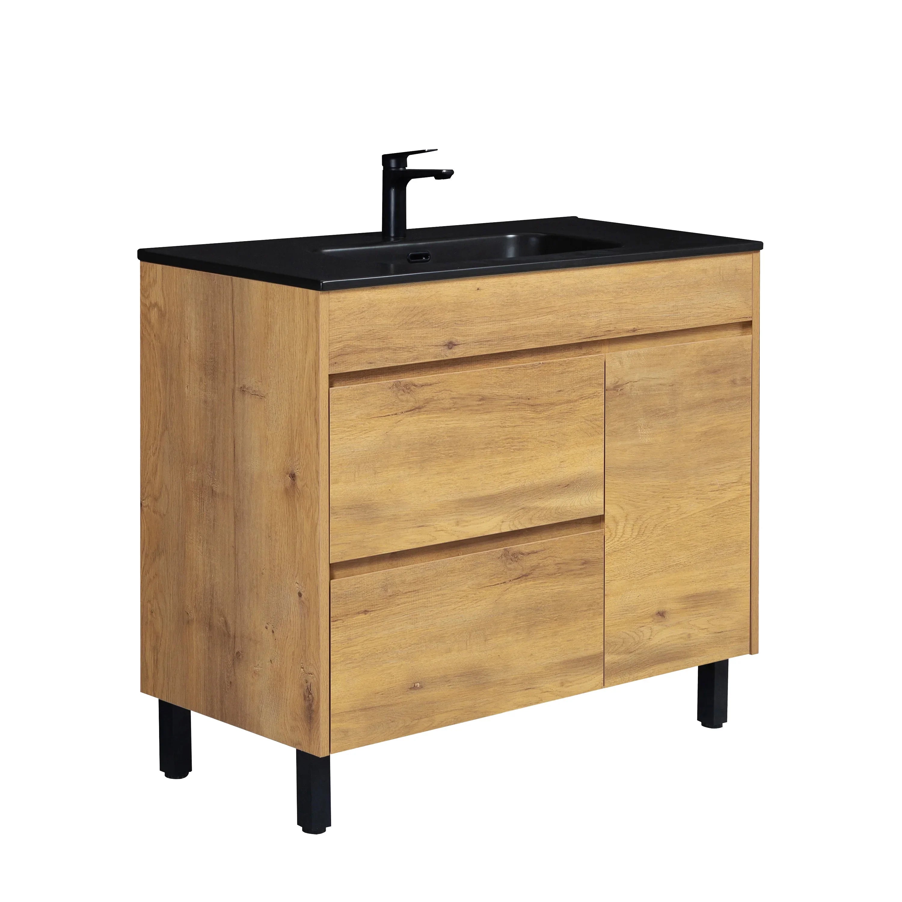 40" Frosted Oak Freestanding Single Sink Bathroom Vanity with Black Ceramic Countetop-Migration_Bathroom Vanities-DECOROLALA