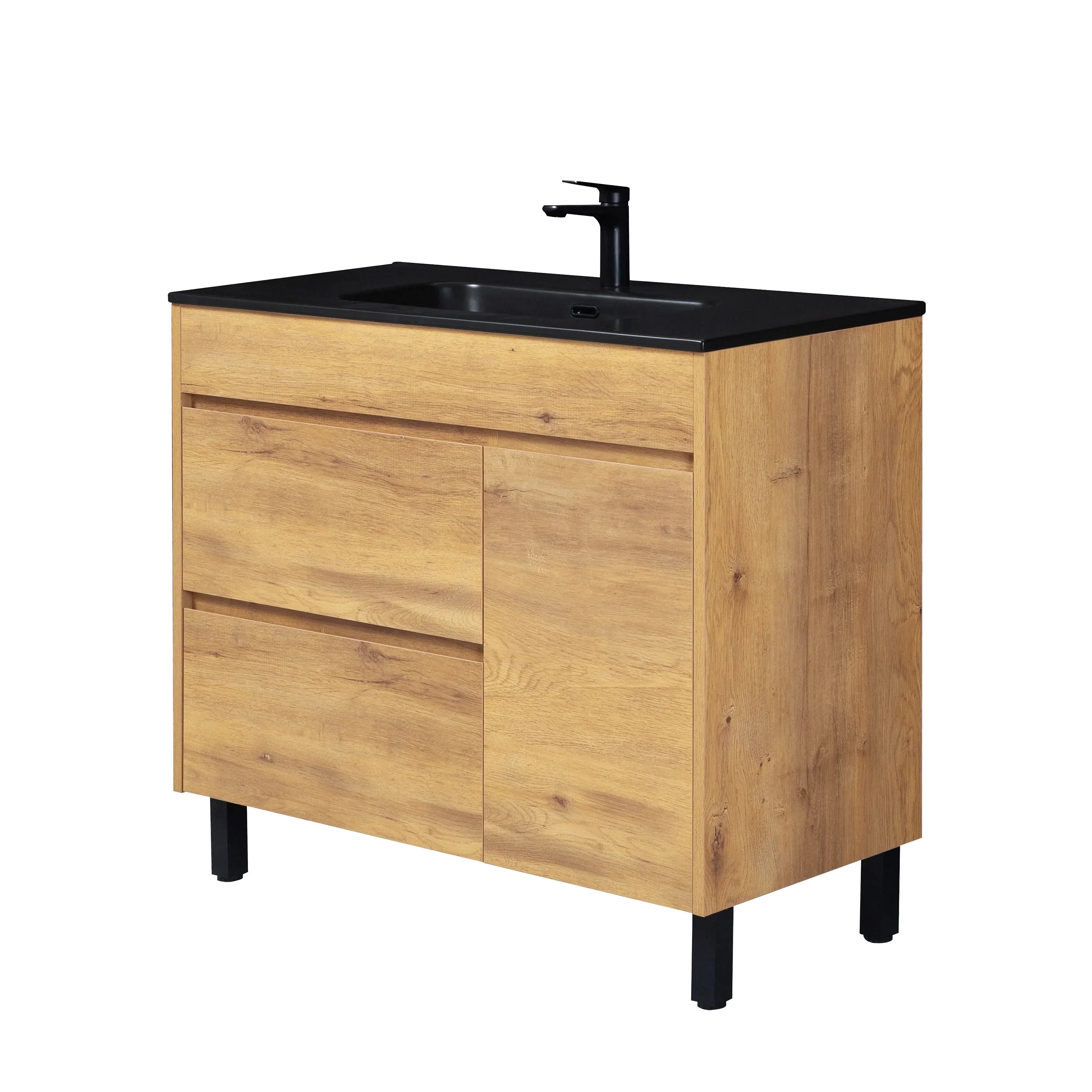 40" Frosted Oak Freestanding Single Sink Bathroom Vanity with Black Ceramic Countetop-Migration_Bathroom Vanities-DECOROLALA