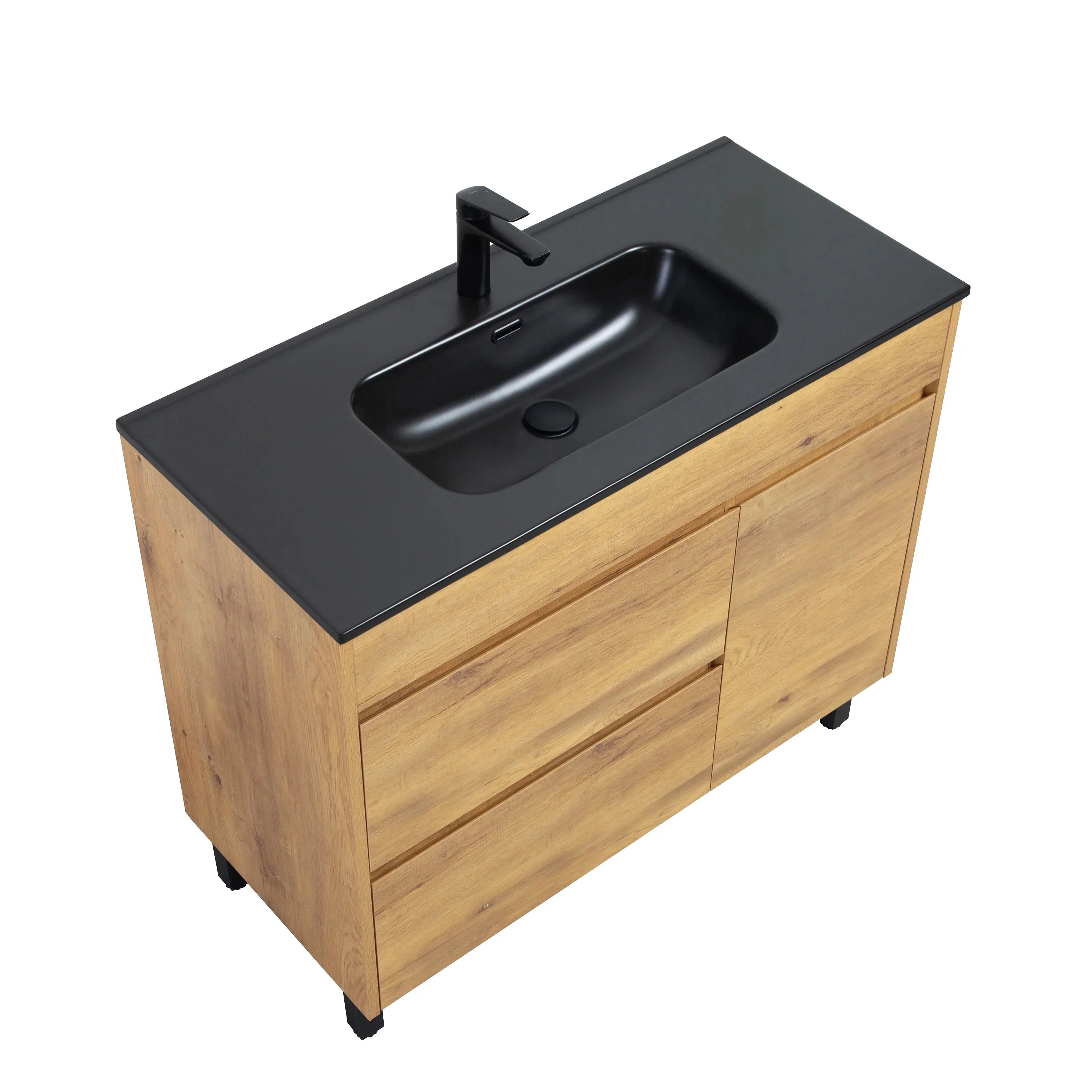 40" Frosted Oak Freestanding Single Sink Bathroom Vanity with Black Ceramic Countetop-Migration_Bathroom Vanities-DECOROLALA
