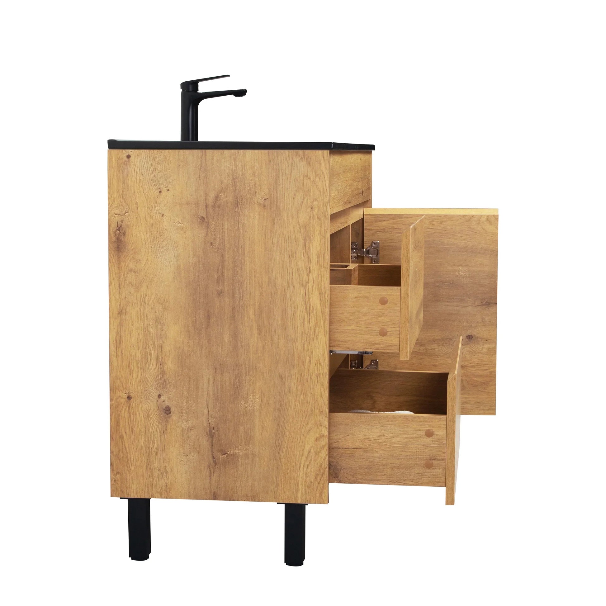 40" Frosted Oak Freestanding Single Sink Bathroom Vanity with Black Ceramic Countetop-Migration_Bathroom Vanities-DECOROLALA