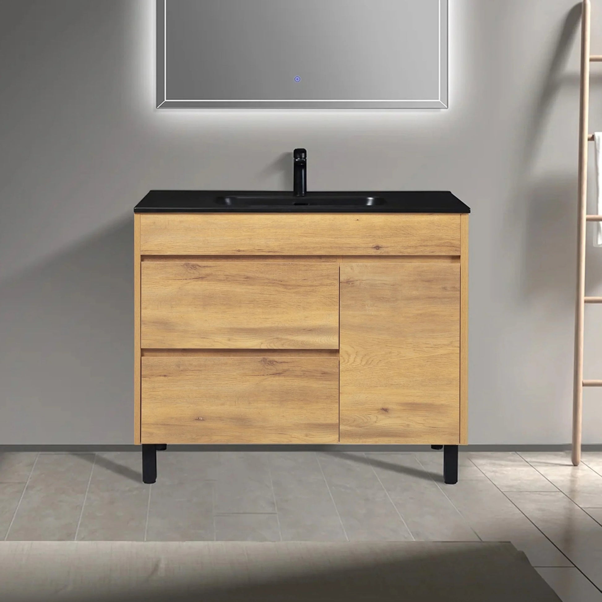 40" Frosted Oak Freestanding Single Sink Bathroom Vanity with Black Ceramic Countetop-Migration_Bathroom Vanities-DECOROLALA