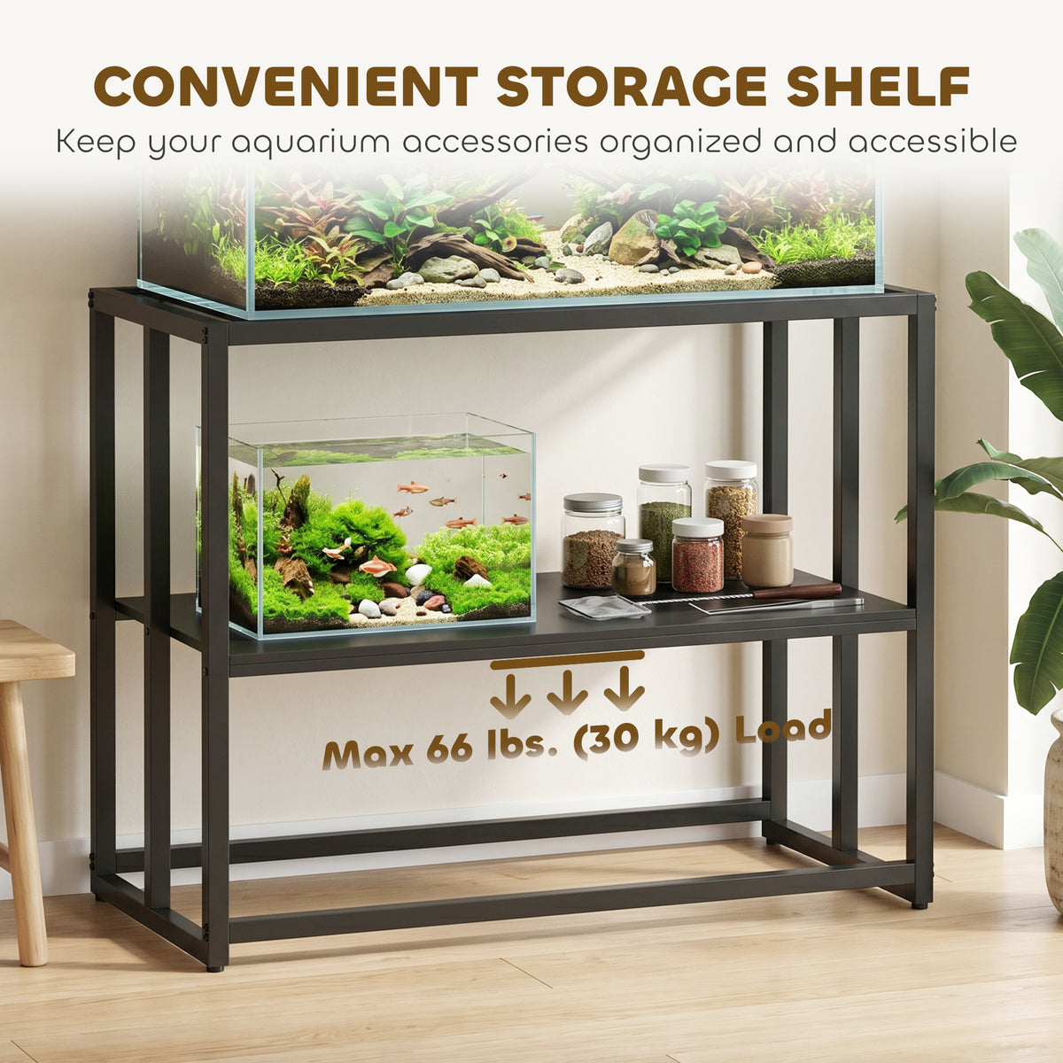 40 Gallon Steel Fish Tank Stand with Storage Shelf - Black-Small Animals-DECOROLALA