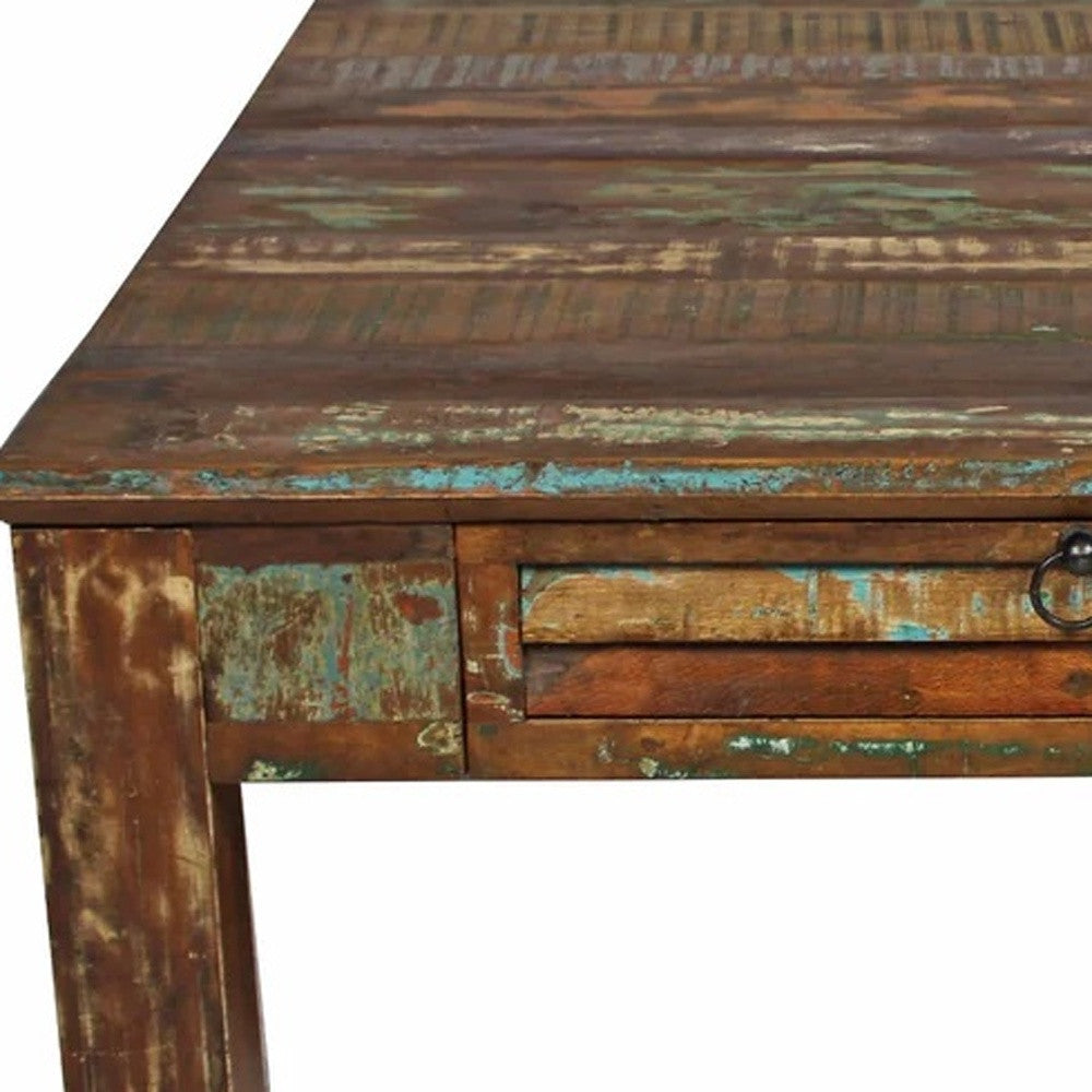 40" Green and Brown Solid Wood Square Coffee Table With Drawer-Coffee Tables-DECOROLALA