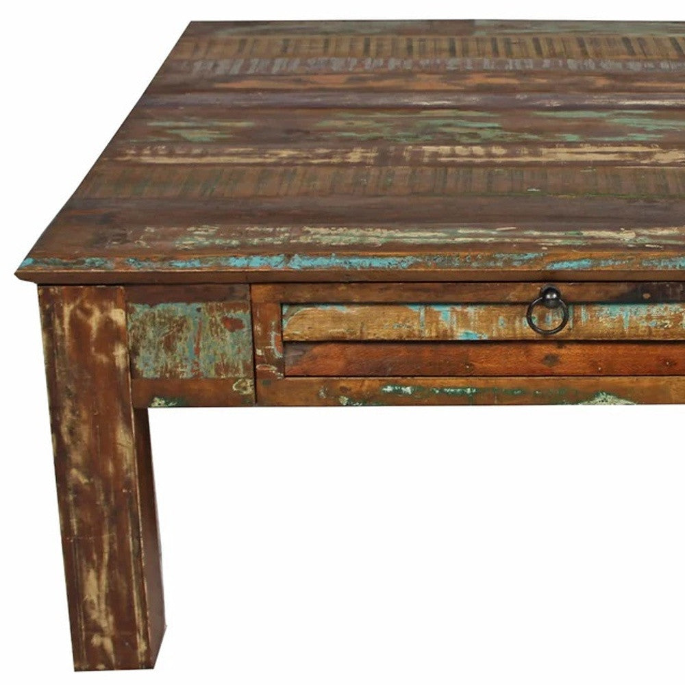 40" Green and Brown Solid Wood Square Coffee Table With Drawer-Coffee Tables-DECOROLALA