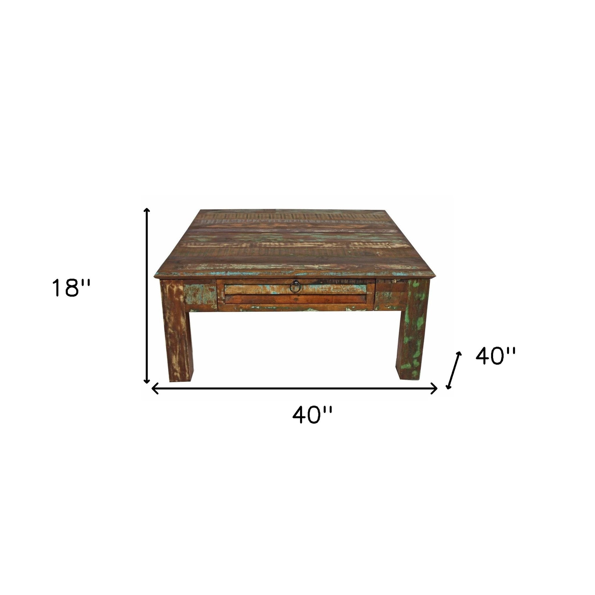 40" Green and Brown Solid Wood Square Coffee Table With Drawer-Coffee Tables-DECOROLALA