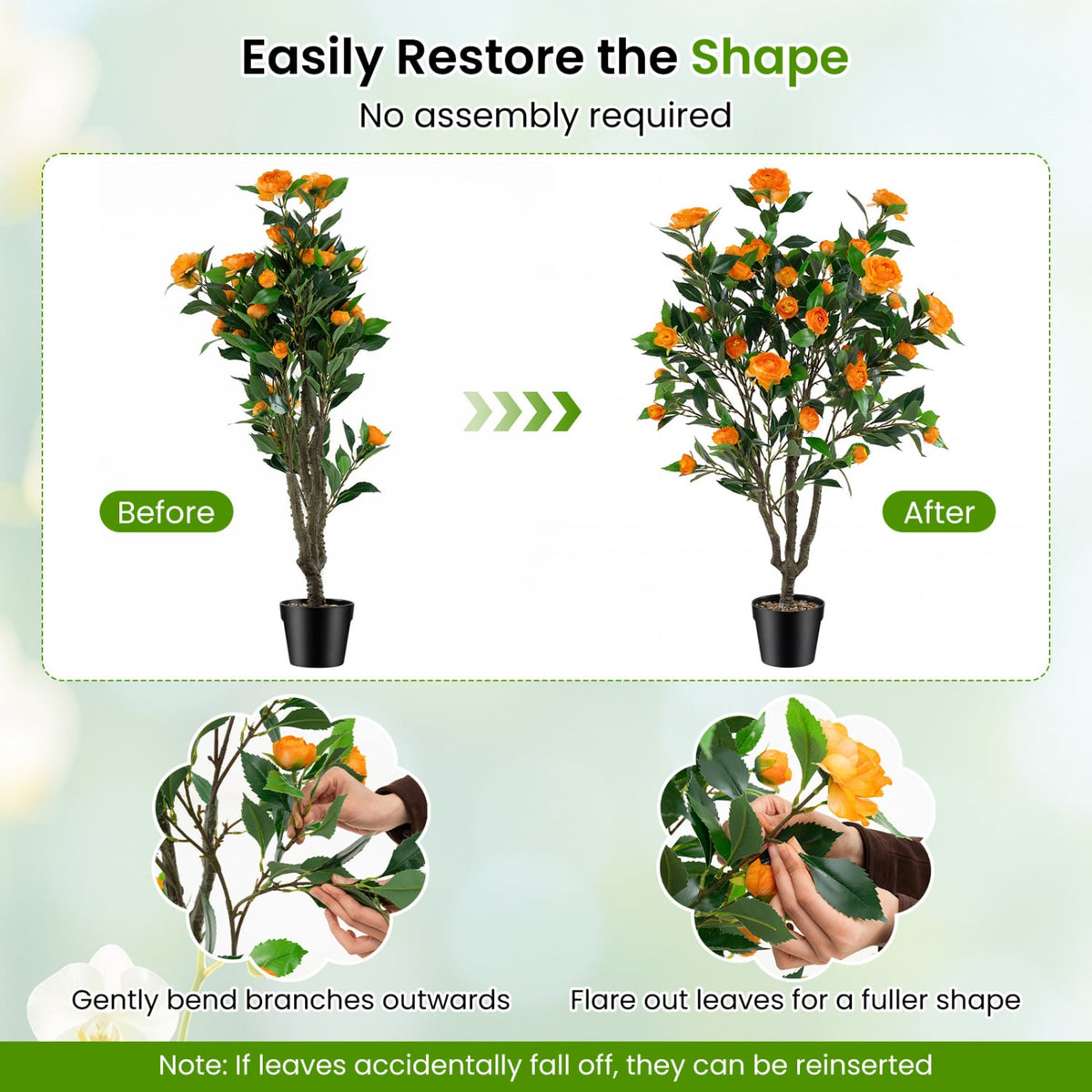 40 Inch Artificial Camellia Tree with 37 Flowers and River Stones in Pot-1 Pack-Artificial Plants-DECOROLALA