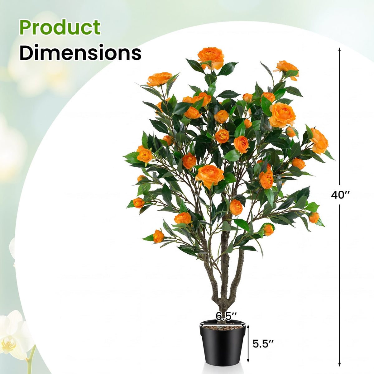 40 Inch Artificial Camellia Tree with 37 Flowers and River Stones in Pot-2 Pack-Artificial Plants-DECOROLALA