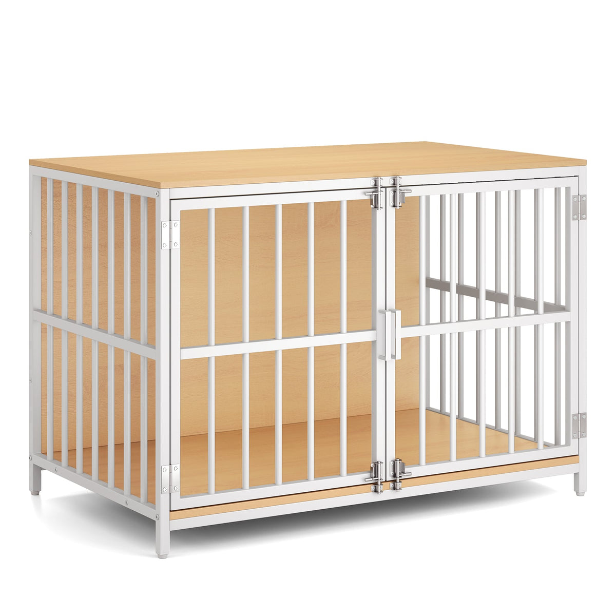 40 Inch Dog Crate Furniture Dog Kennel with Dual Lockable Double Doors-Natural-Dog Kennels-DECOROLALA