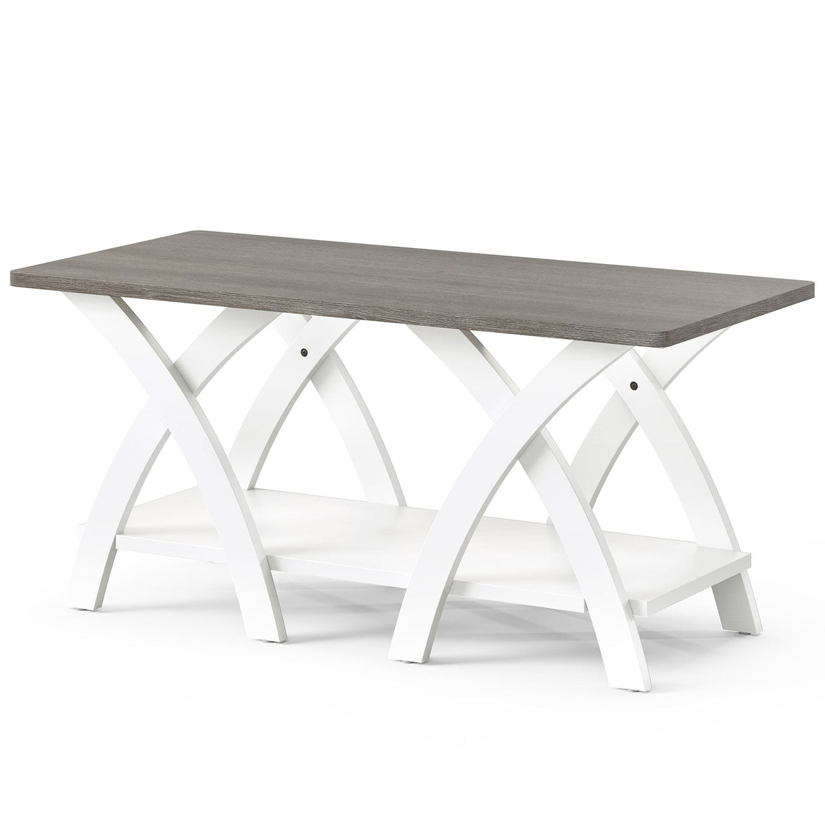 40 Inch Farmhouse Wooden Coffee Table with Storage Shelf with X-shaped Legs-Gray-Coffee Tables-DECOROLALA