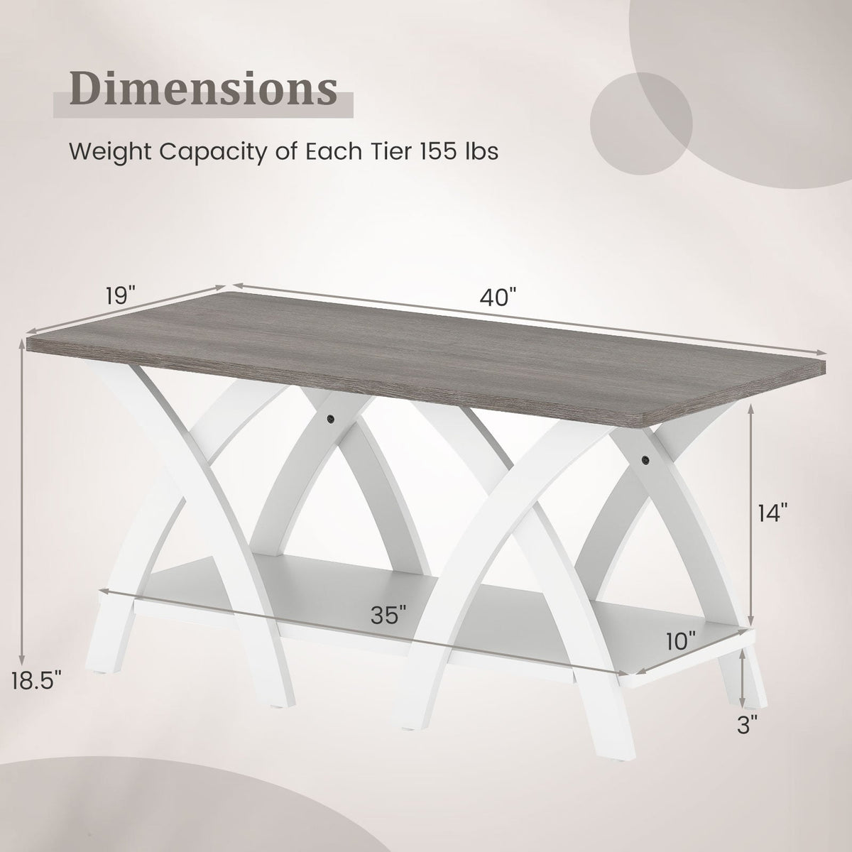40 Inch Farmhouse Wooden Coffee Table with Storage Shelf with X-shaped Legs-Gray-Coffee Tables-DECOROLALA