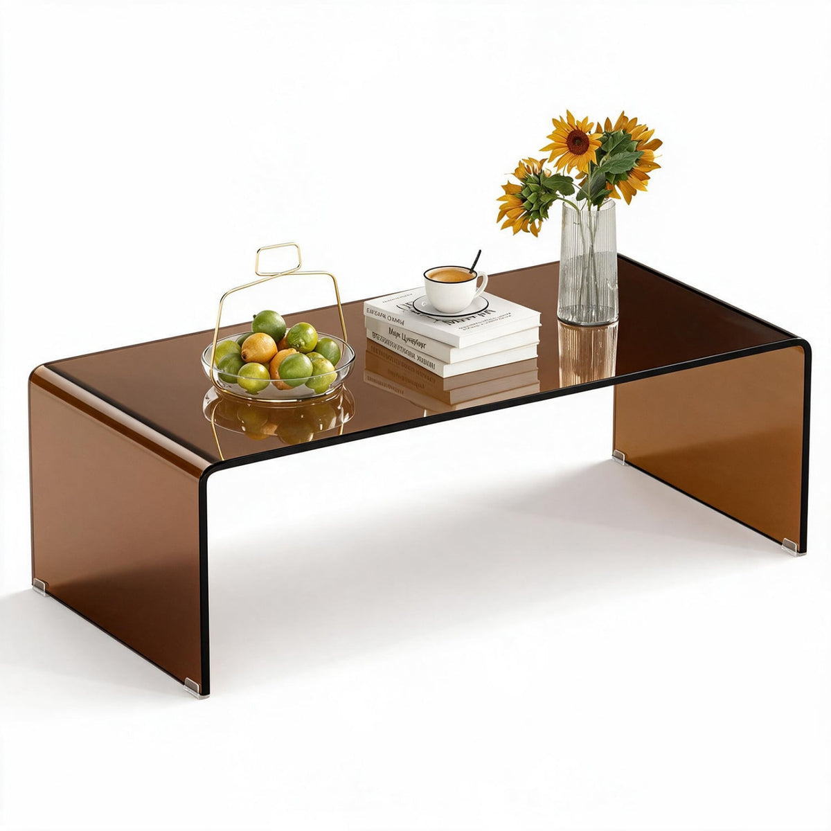 40 Inch Glass Coffee Table with Tempered Glass Top and Round Edges for Home-Dark Brown-Coffee Tables-DECOROLALA