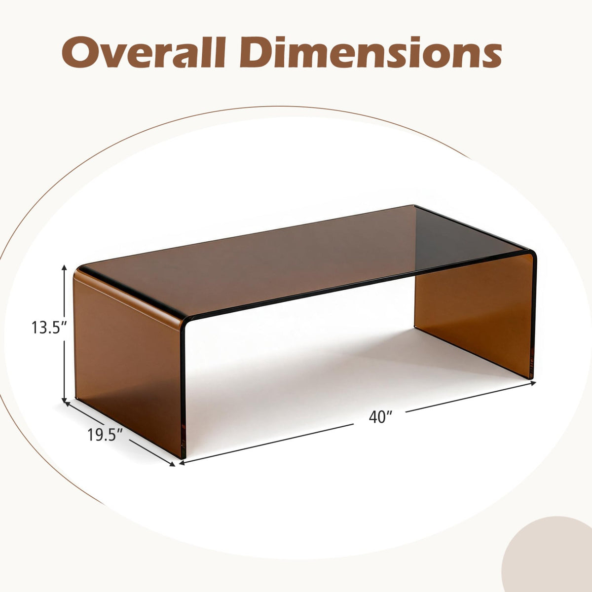 40 Inch Glass Coffee Table with Tempered Glass Top and Round Edges for Home-Dark Brown-Coffee Tables-DECOROLALA