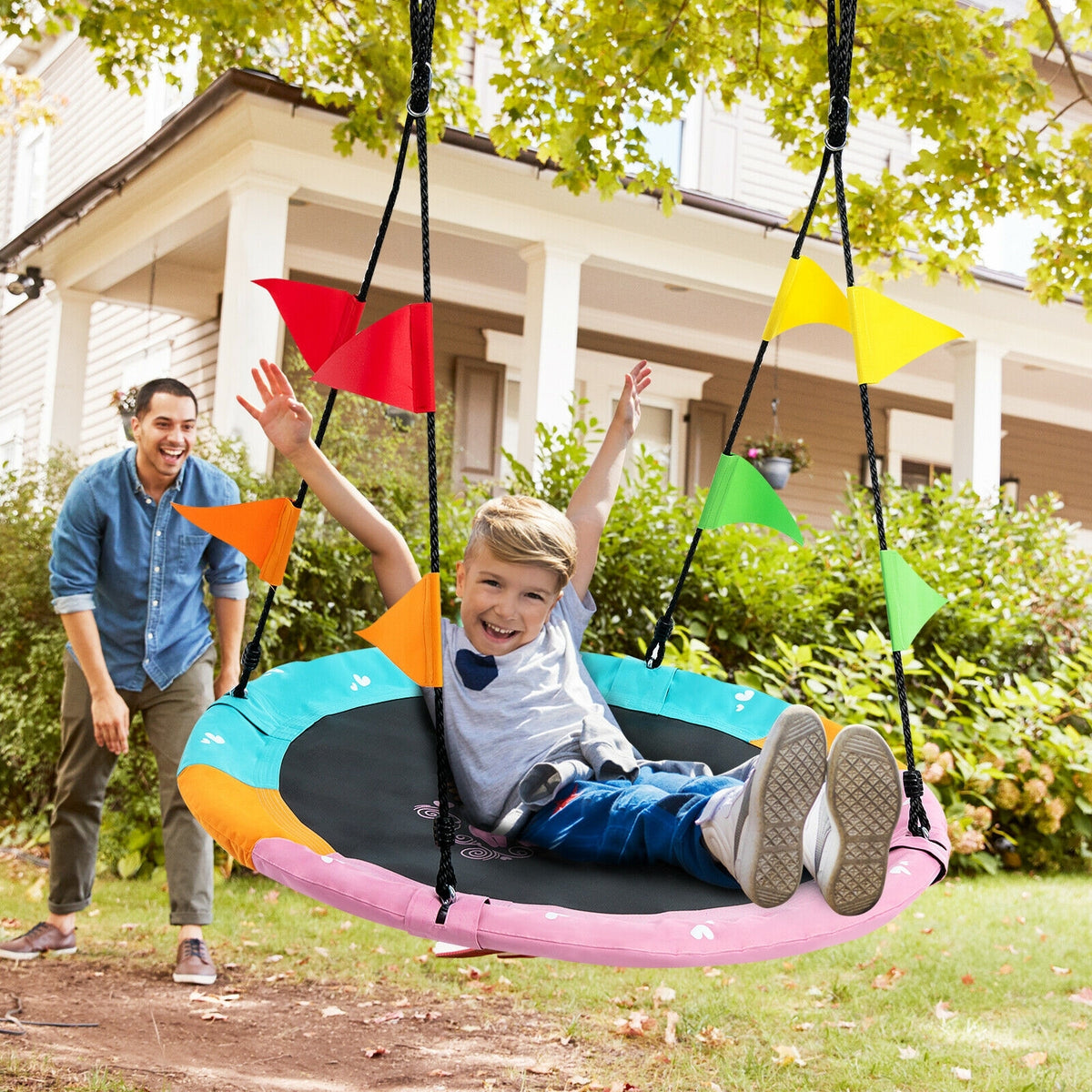 40 Inch Indoor Outdoor Flying Saucer Tree Swing with Hanging Strap