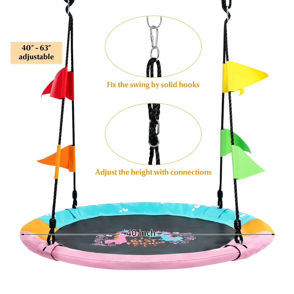 40 Inch Indoor Outdoor Flying Saucer Tree Swing with Hanging Strap