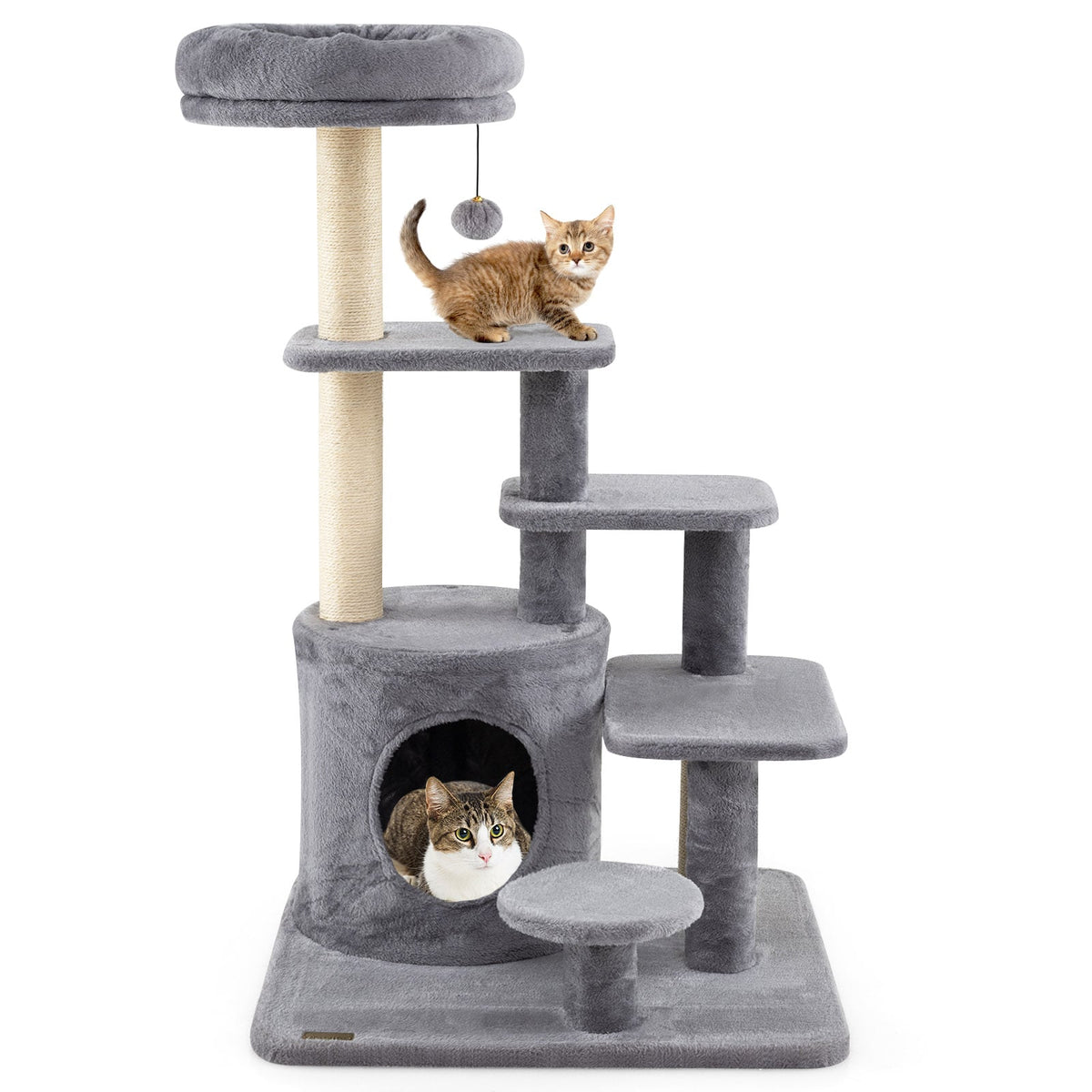 40 Inch Multi-level Cat Tower with Condo and Dangling Jingle Ball-Gray-Cat Trees & Scratchers-DECOROLALA
