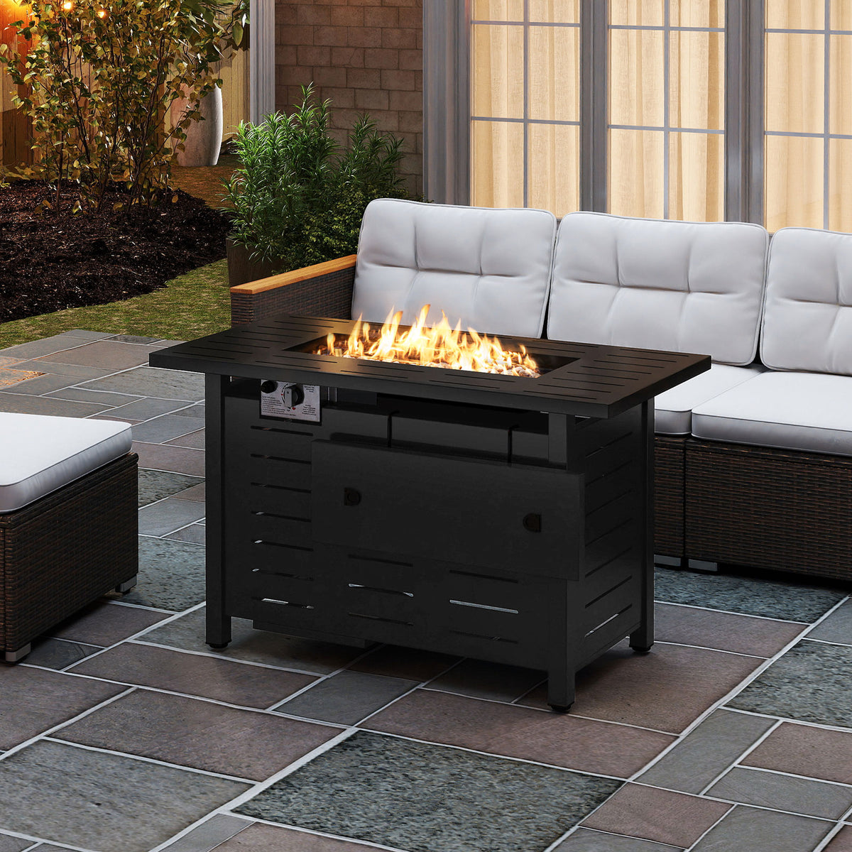40 Inch Outdoor Propane Fire Pit Rectangle Gas Fire Table with Lava Rocks-Black-Fire Pit Tables-DECOROLALA