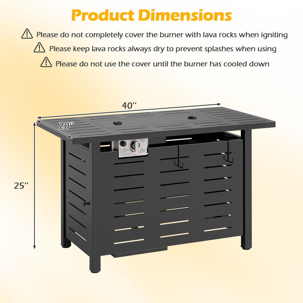 40 Inch Outdoor Propane Fire Pit Rectangle Gas Fire Table with Lava Rocks-Black-Fire Pit Tables-DECOROLALA