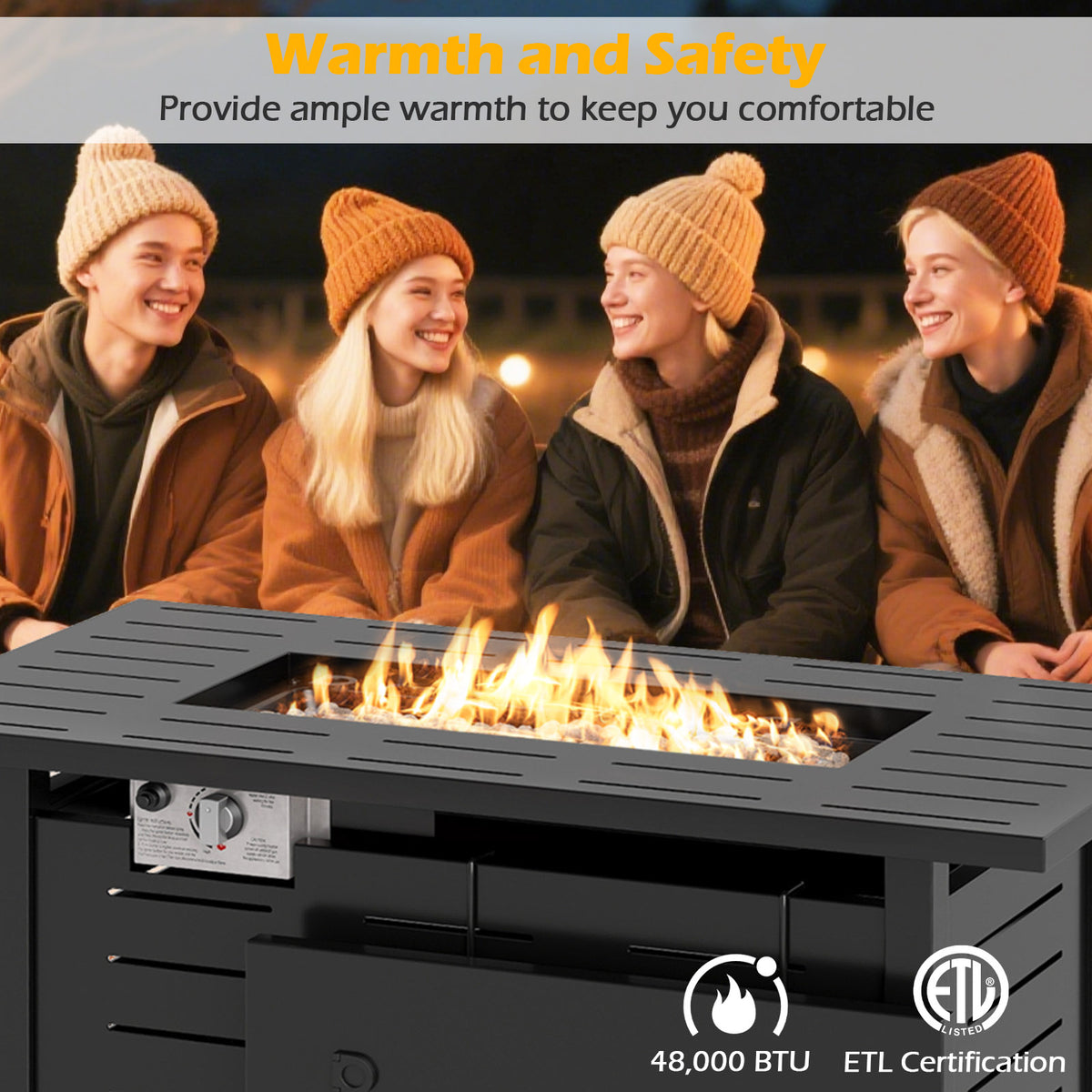 40 Inch Outdoor Propane Fire Pit Rectangle Gas Fire Table with Lava Rocks-Black-Fire Pit Tables-DECOROLALA