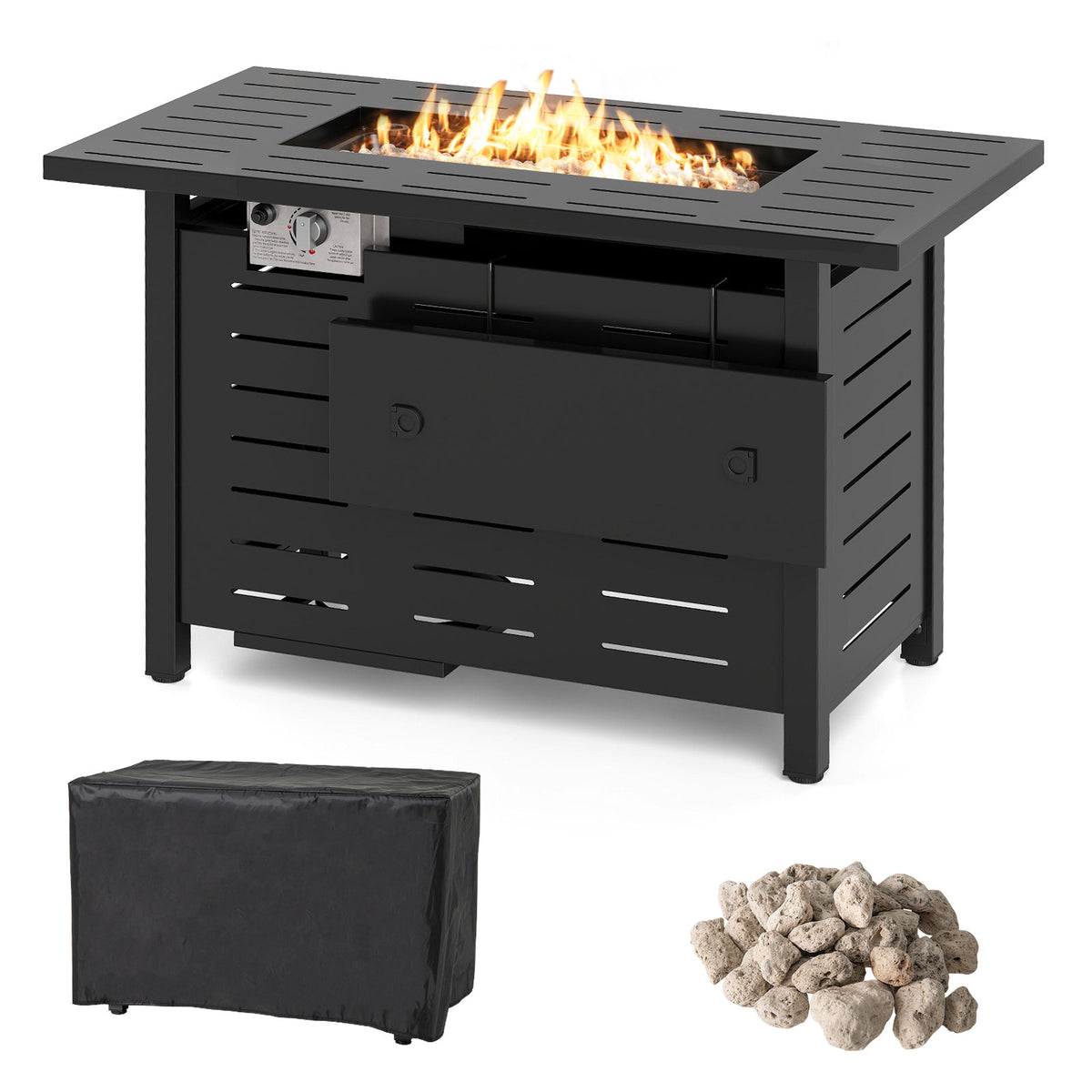 40 Inch Outdoor Propane Fire Pit Rectangle Gas Fire Table with Lava Rocks-Black-Fire Pit Tables-DECOROLALA