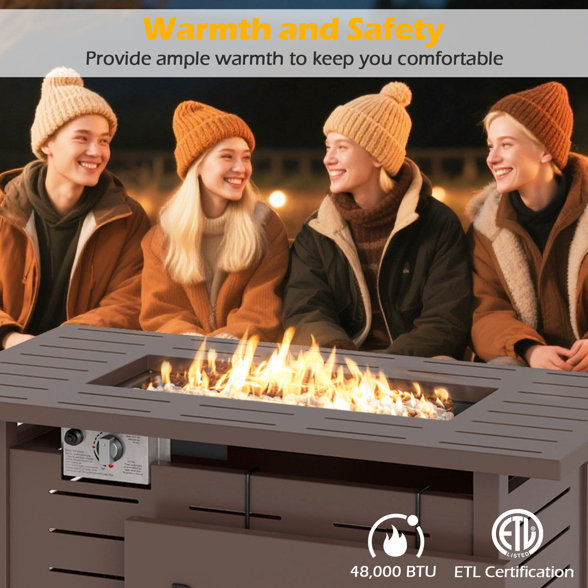 40 Inch Outdoor Propane Fire Pit Rectangle Gas Fire Table with Lava Rocks-Brown-Fire Pit Tables-DECOROLALA