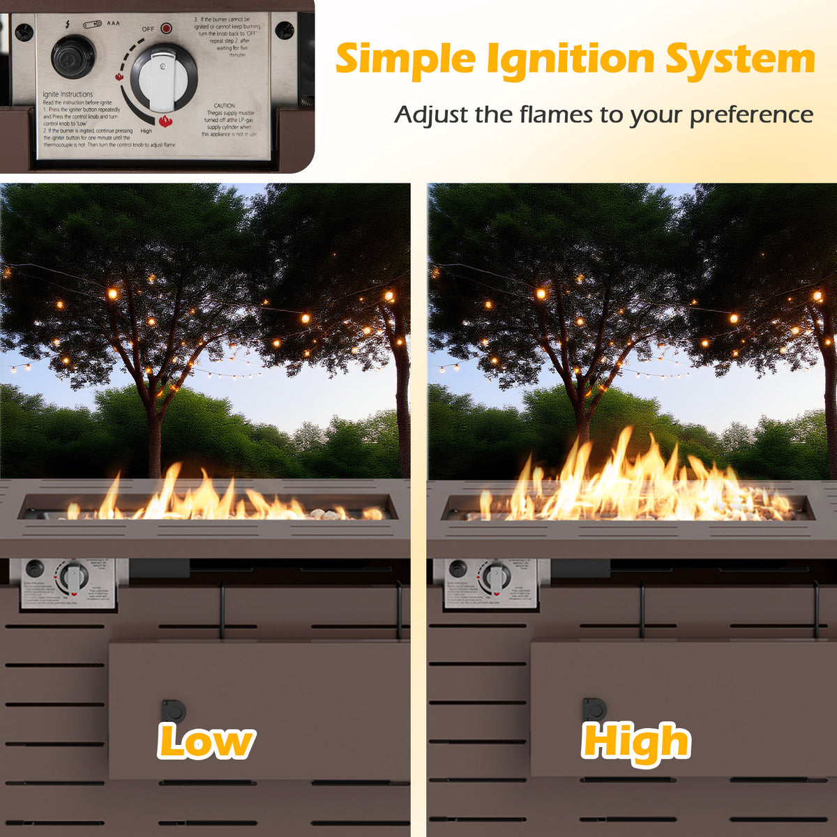 40 Inch Outdoor Propane Fire Pit Rectangle Gas Fire Table with Lava Rocks-Brown-Fire Pit Tables-DECOROLALA