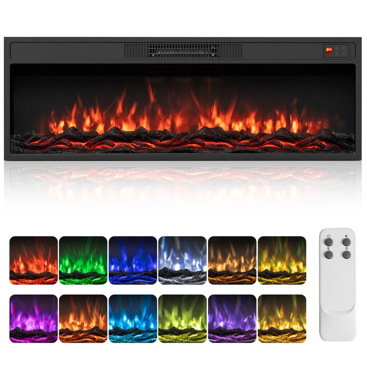 40 Inch Recessed Electric Fireplace Heater with Adjustable Flame Colors & Brightness-Fireplaces-DECOROLALA