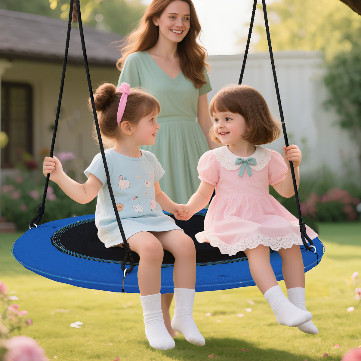 Balançoire ronde à plateforme en forme de soucoupe de 40 pouces avec lumières, pour enfants et adultes
