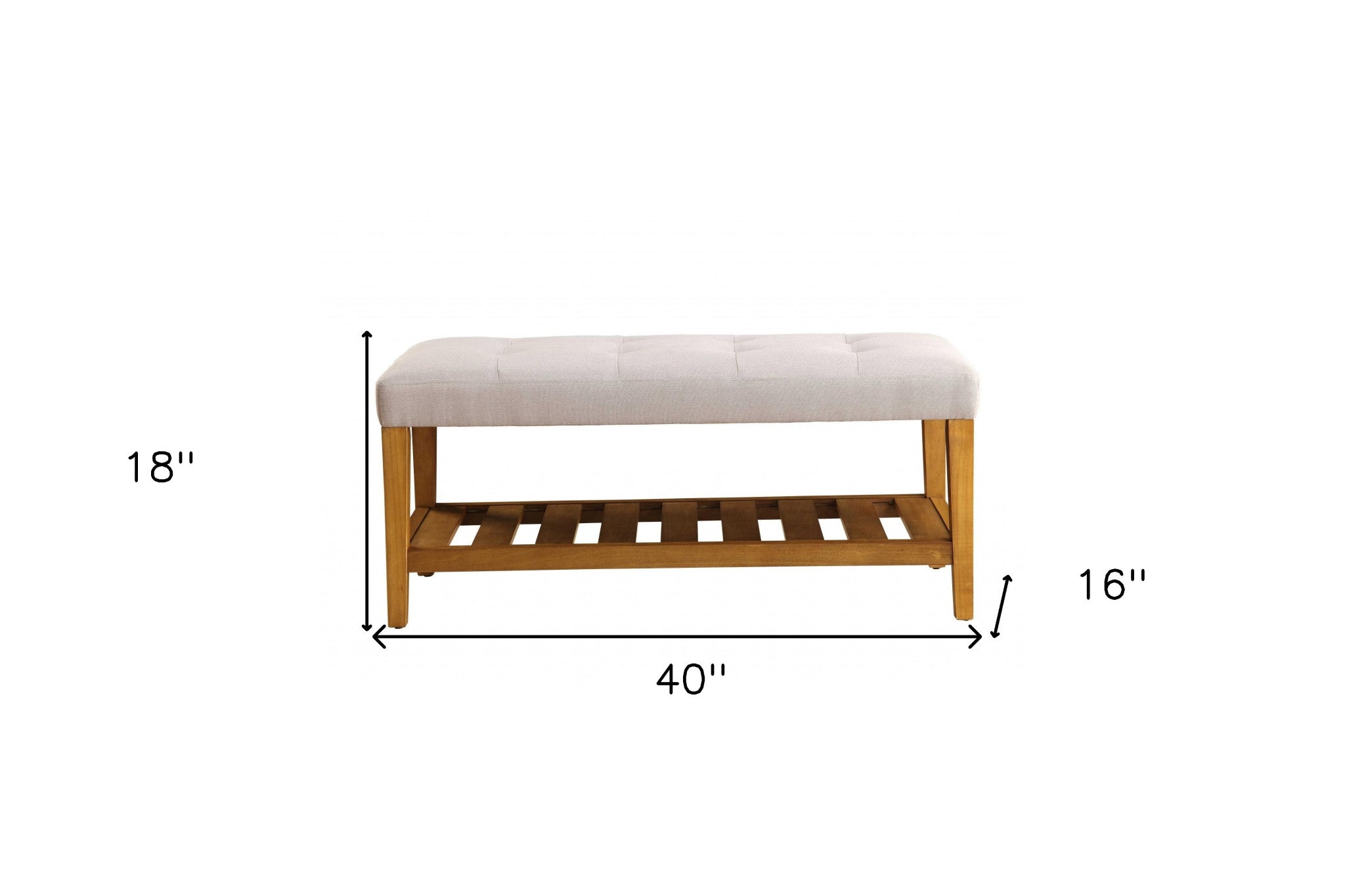 40" Light Gray and Brown Upholstered Polyester Bench with Shelves-Benches-DECOROLALA