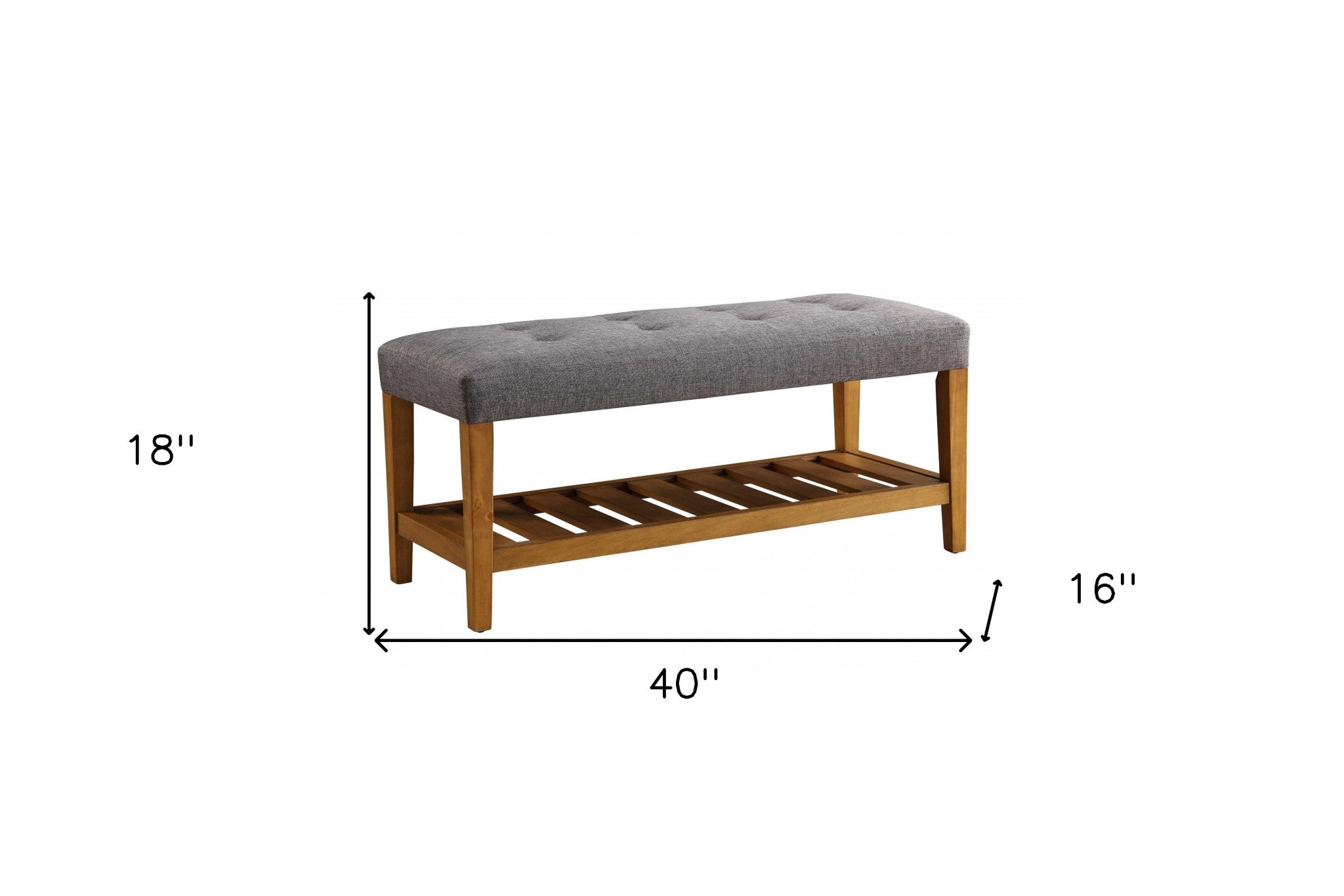 40" Light Gray and Brown Upholstered Polyester Bench with Shelves-Benches-DECOROLALA