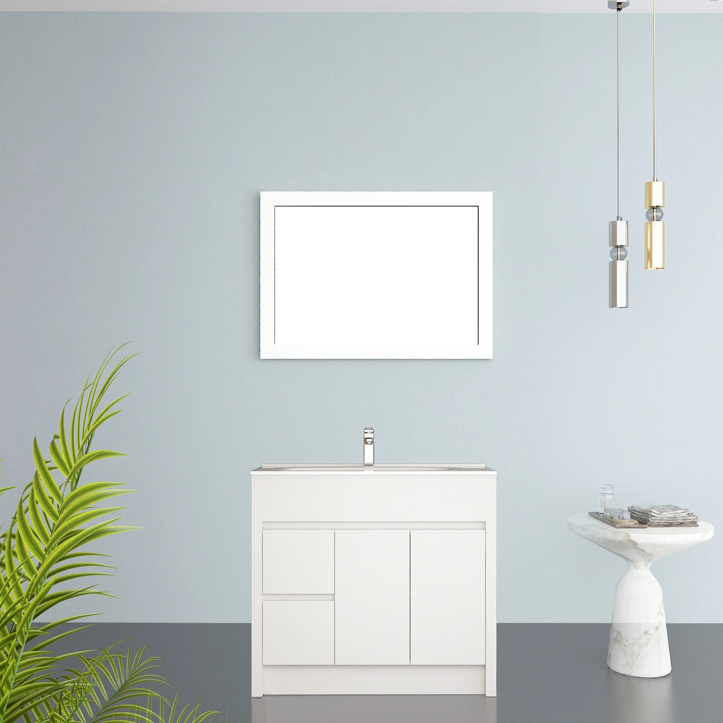 40" Matte White Rectangular Framed Mirror - Designed for Horizontal & Vertical Installation