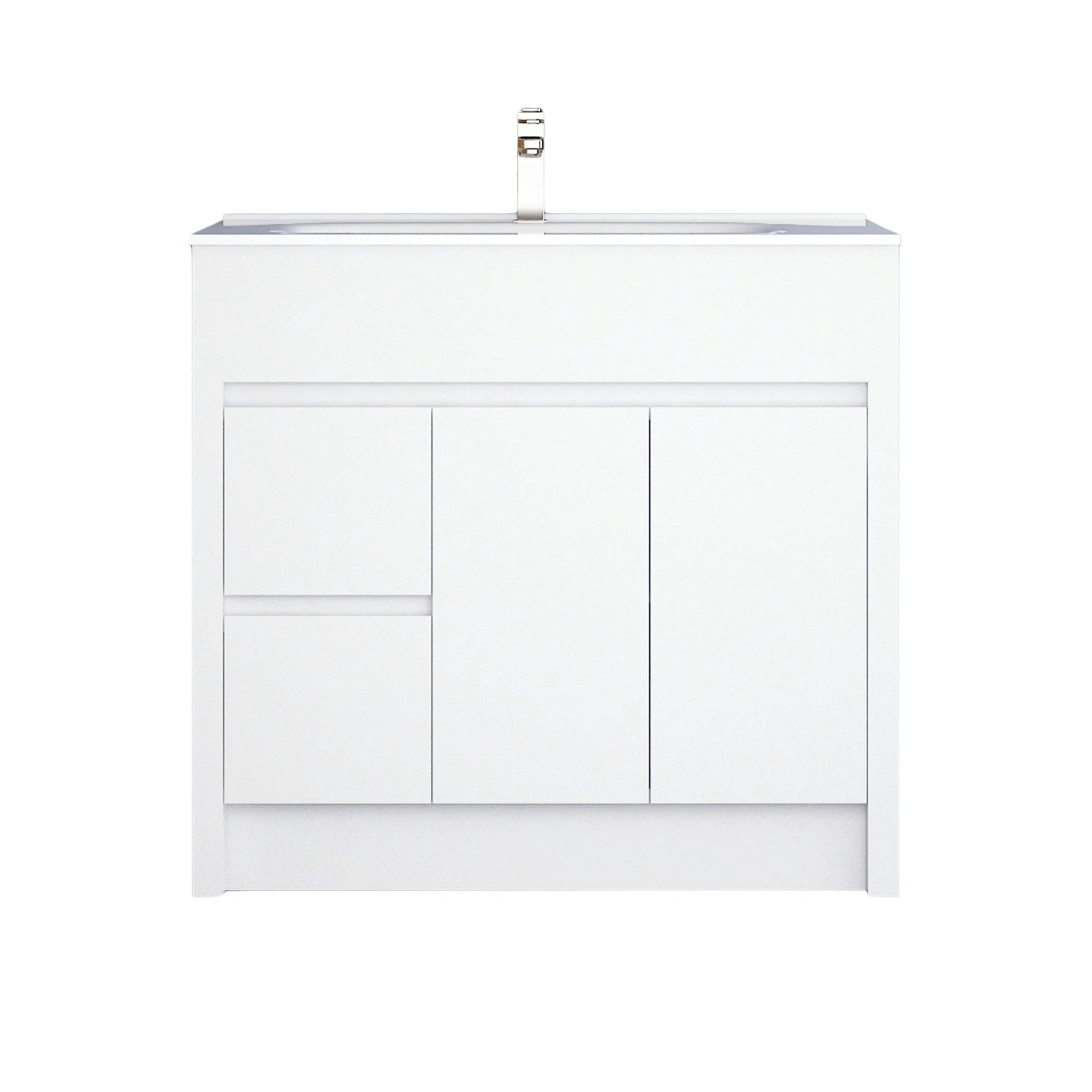 40" Matte White Freestanding Single Sink Bathroom Vanity with White Ceramic Countertop-Migration_Bathroom Vanities-DECOROLALA